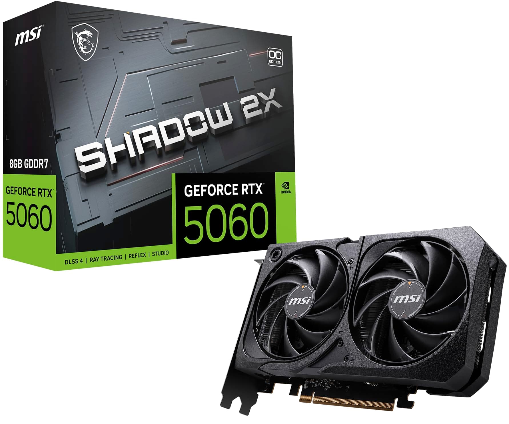 MSI GeForce RTX 5060 8G Shadow 2X OC - 8GB GDDR7 (28Gbps/128-bit), PCIe 5, Boost: 2535 Hz, HDMI 2.1b, DisplayPort 2.1b