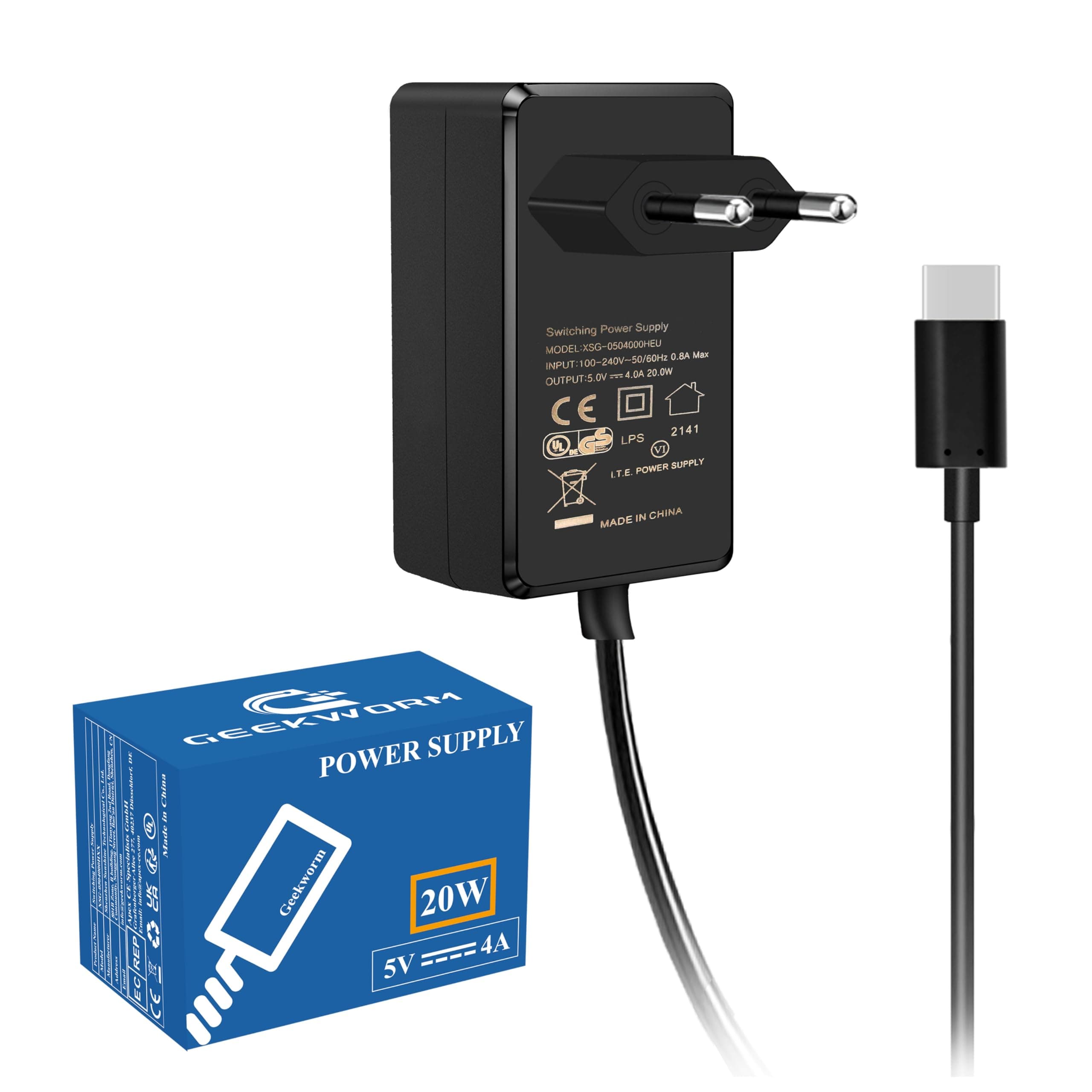 Geekworm Raspberry Pi 4 Netzteil USB-C 20W 5V 4A 5.1V Netzteil Ladegerät für Raspberry Pi 4 8GB / 4GB / 2GB / NASPi / X735 / X708/ X728 / X630 / Pi 400 / Orange Pi 5 / 5B / 5 Plus
