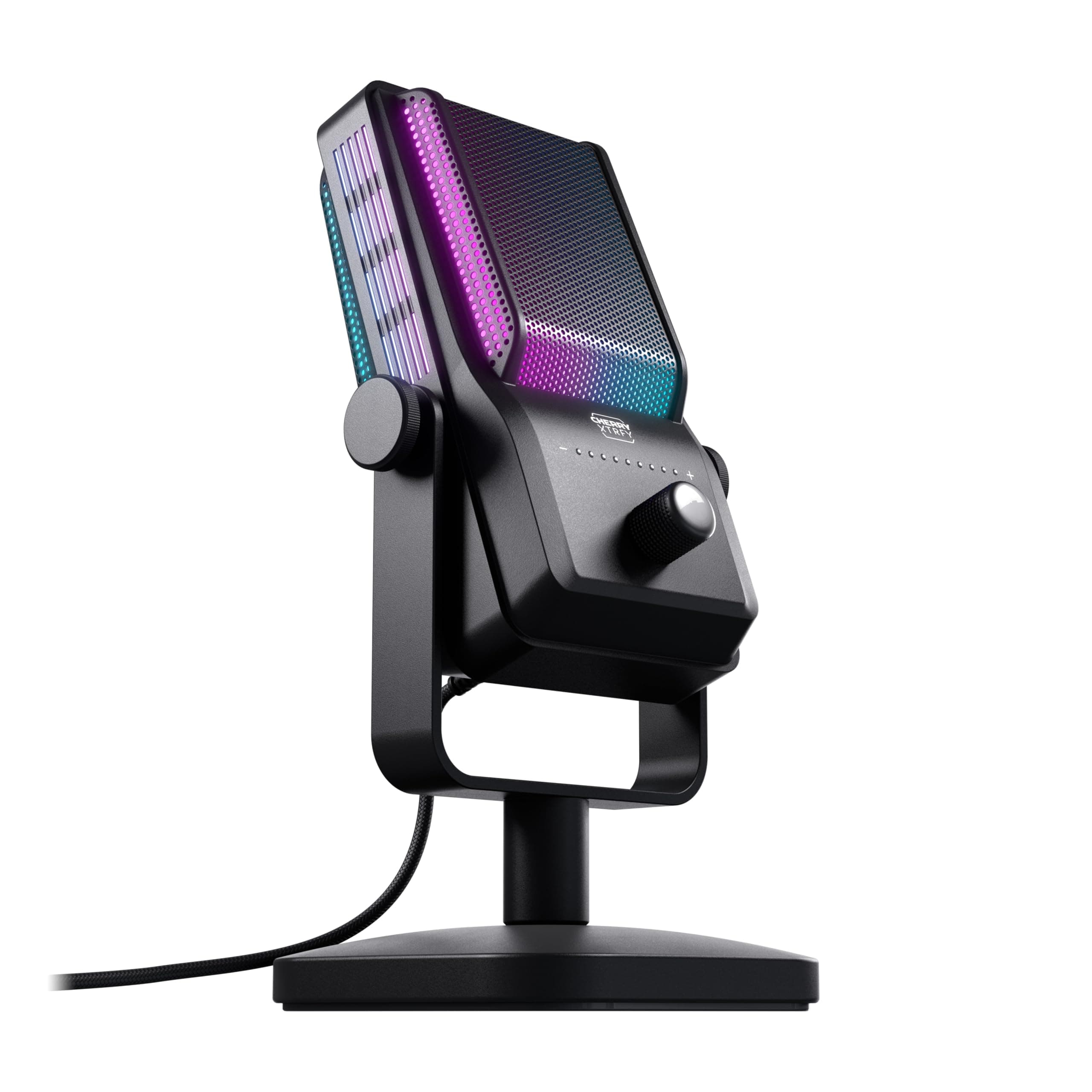 CHERRY XTRFY NGALE R, Premium-USB-Mikrofon für Aufnahmen, Gaming & Streaming, Cardioid, Plug & Play, Low-Cut-Filter, RGB-Beleuchtung, Retro-Design, Schwarz