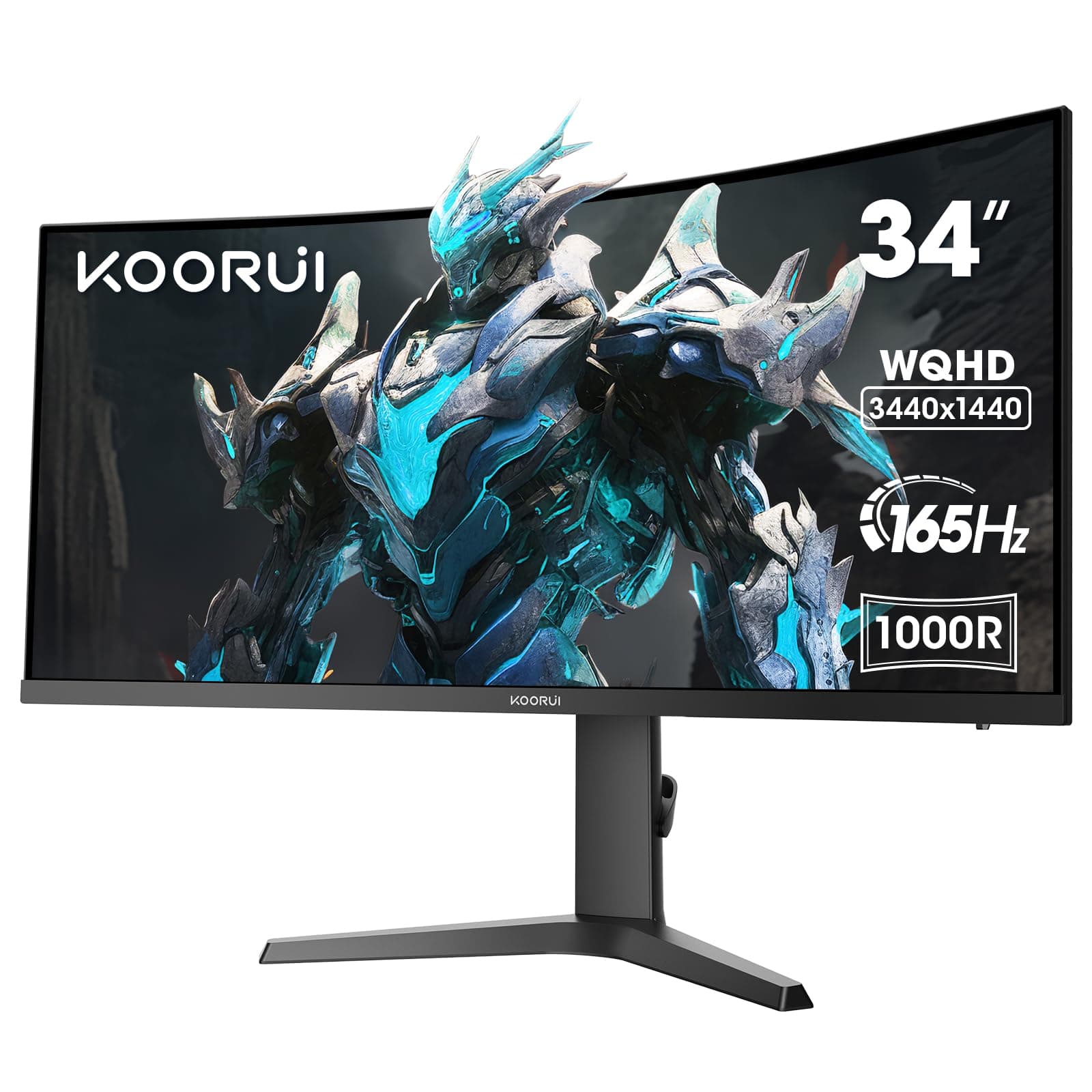 KOORUI 34E6UC 34 Zoll Ultrawide Curved Gaming Monitor, PC Bildschirm 165Hz, 1MS HDR 400, 1000R, UWQHD 3440x1440, Adaptive Sync, 2xHDMI & Display Port, VESA 75x75mm, DCI-P3 90% Höhenverstellbar