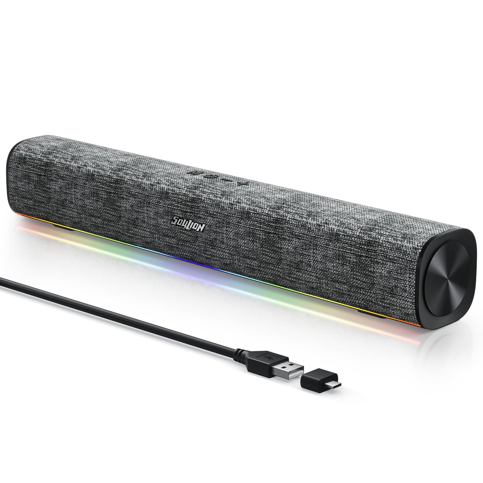 SOULION R100 PC Lautsprecher, USB Bluetooth Computer Lautsprecher, Bunte Lichter Synchronisation mit Musik Beats, USB Soundbar für PC, Desktop, Laptop, Plug and Play