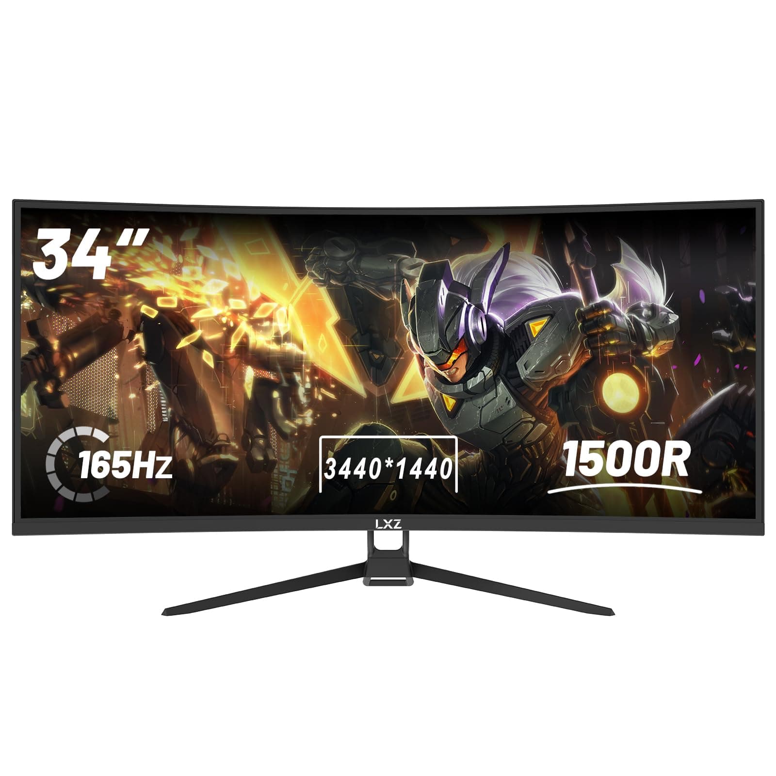 LXZ 34 Inch Curved Monitor 1500R, 3440 * 1440 165Hz Gaming Monitor with FreeSync, Wide Viewing Angle, Display Port HDMI - Black