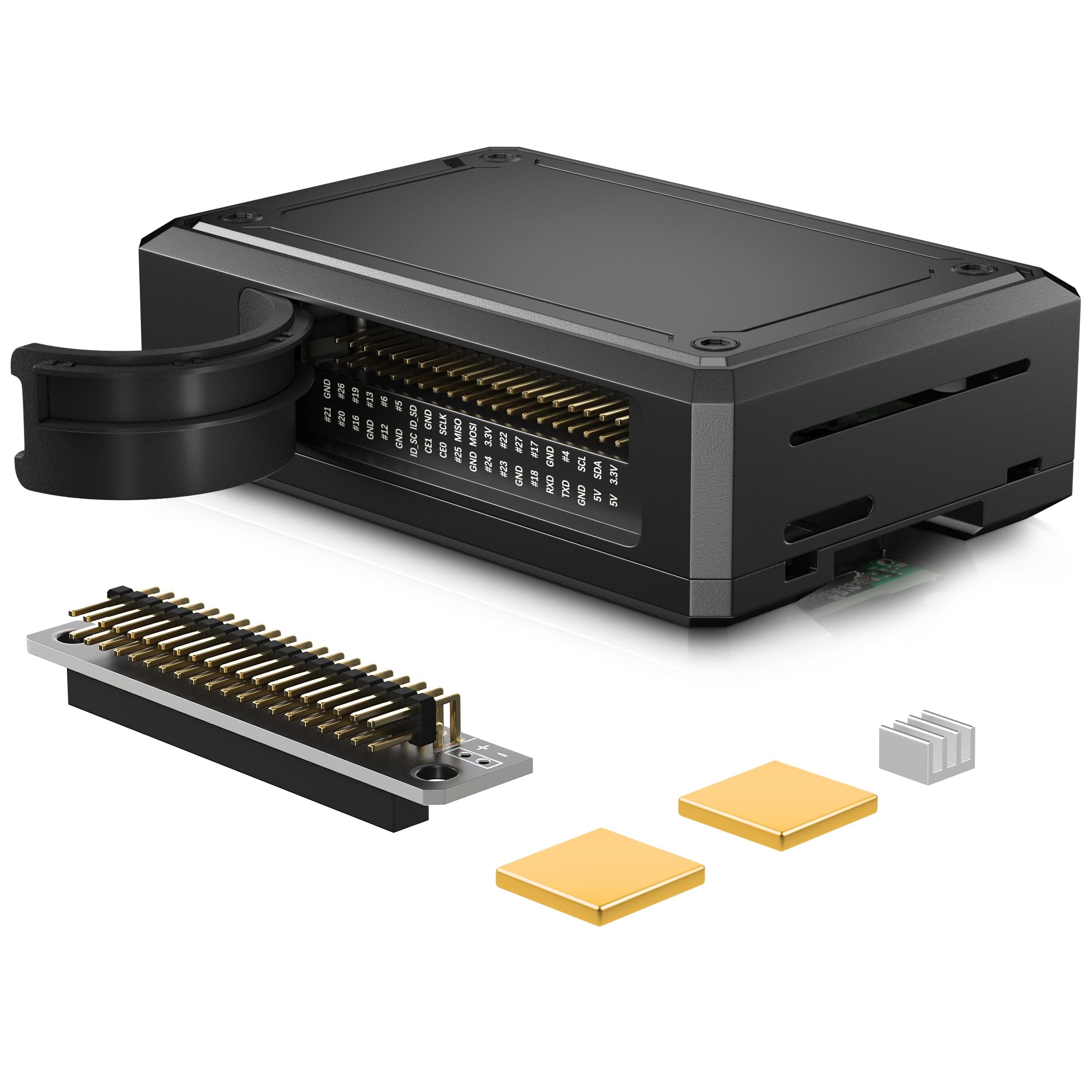 Miuzei Gehäuse für Raspberry Pi 4 mit GPIO-Schnittstelle, metallisch aus Aluminium mit Kühlkörper, leises Mini-PC-Gehäuse für Raspberry Pi 4 Model B+, 8/4 GB, Schwarz