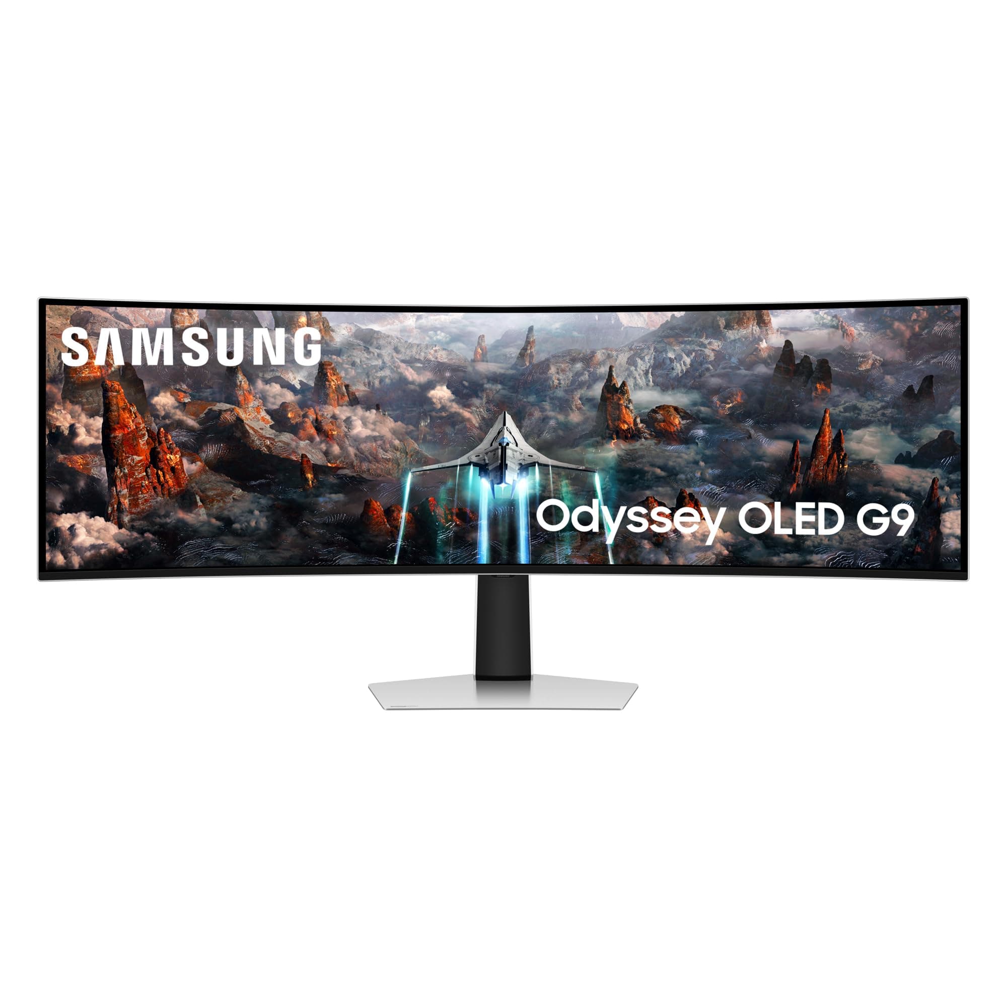 Samsung Odyssey OLED G93SC Curved Gaming Monitor, 49 Zoll, OLED-Panel, 5.120 x 1.440 Pixel, Freesync Premium Pro, Bildwiederholrate 240 Hz, Reaktionszeit 0,03 ms (G/G), Bildschirmkrümmung 1.800R