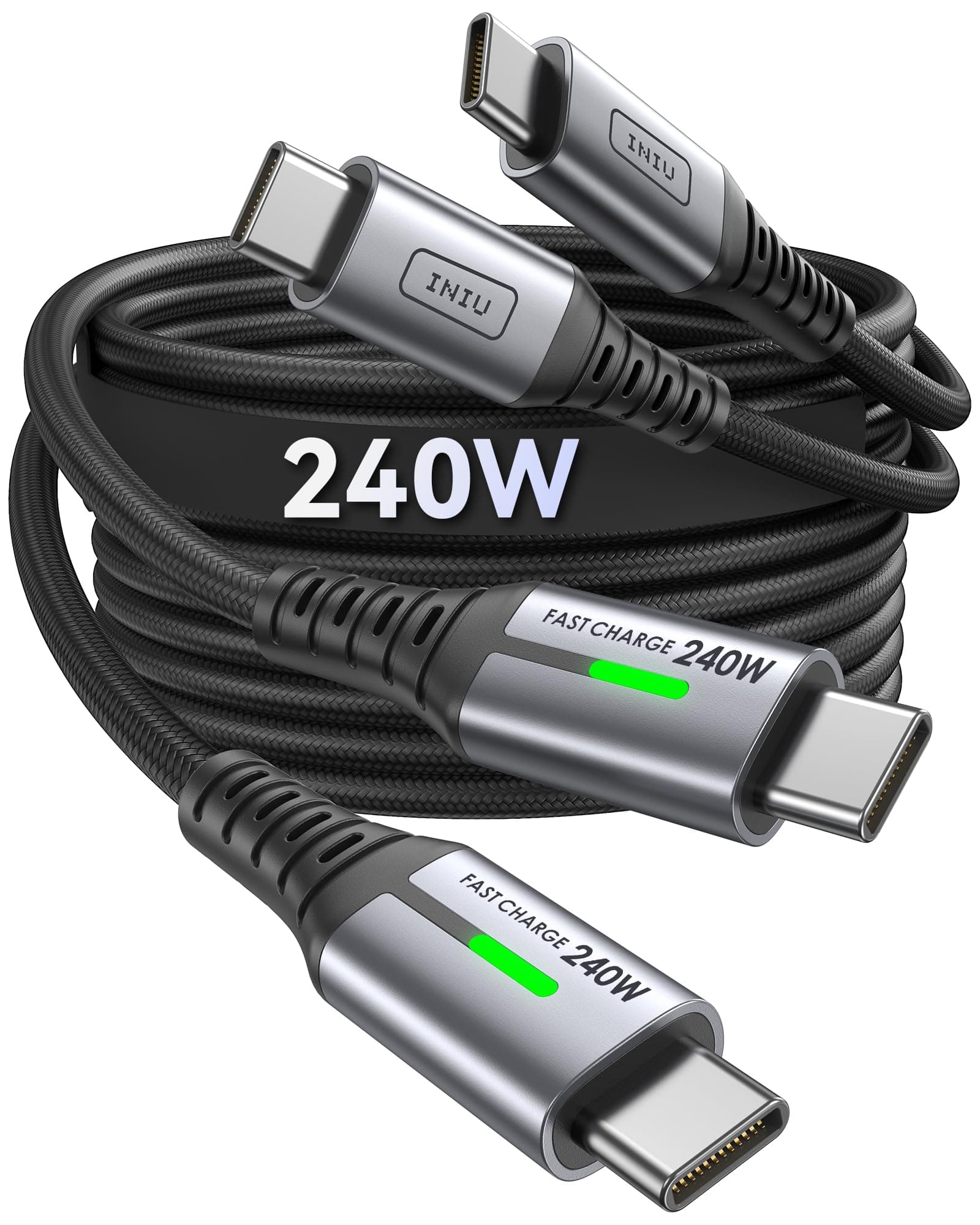 INIU 240W USB C Kabel, [2-Pack 1m] PD Schnellladekabel USB C auf USB C, Nylon Geflochten Ladekabel USBC Ladegerät für iPhone 16 15 Pro Max Samsung Galaxy S25 S24 Pixel 9 iPad Pro MacBook Air usw