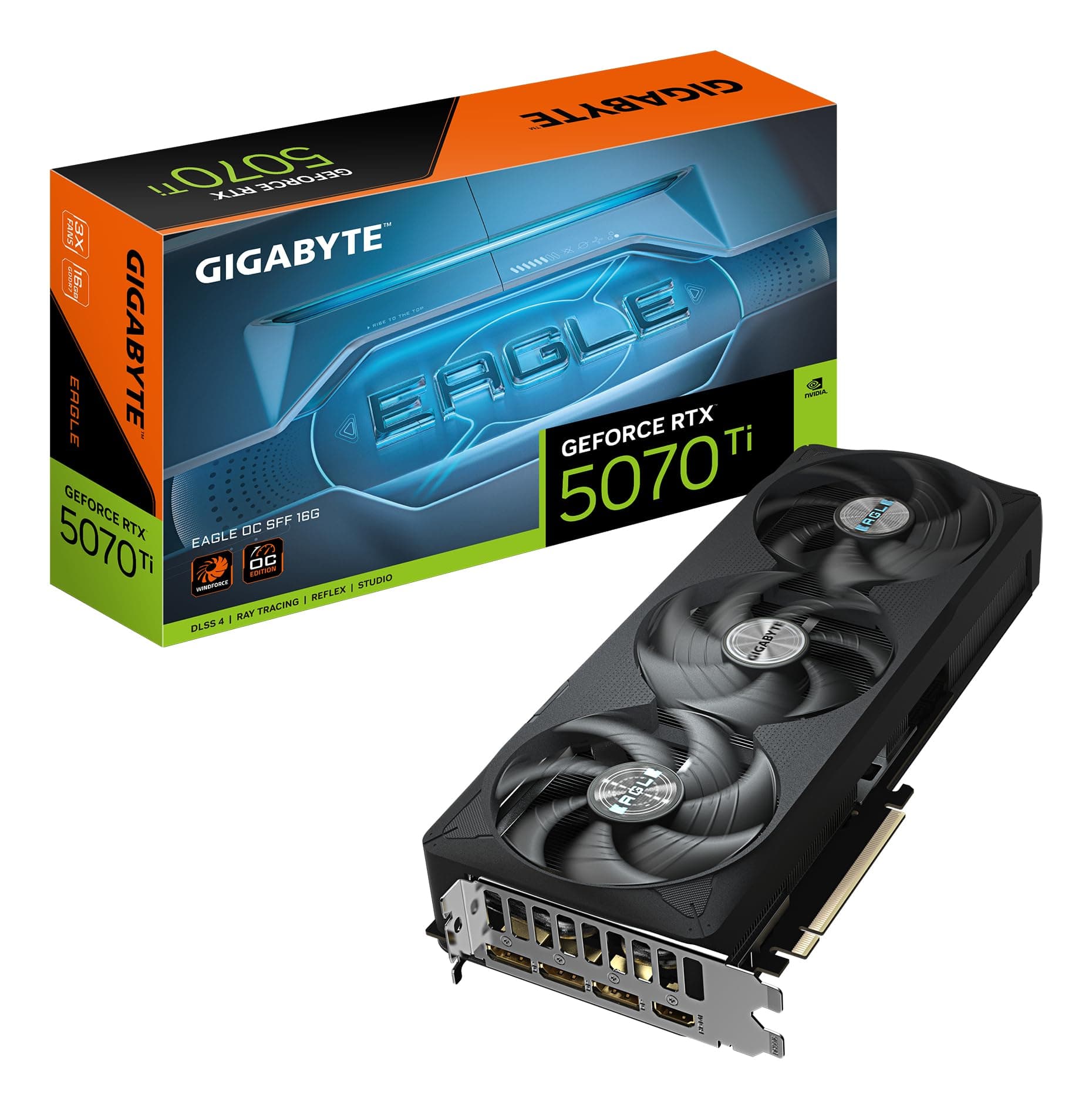 Gigabyte GeForce RTX 5070 Ti Eagle OC SFF 16G Grafikkarte - 16GB GDDR7, 256 Bit, PCI-E 5.0, 2542 MHz Core Clock, 3 x DP 2.1a, 1 x HDMI 2.1b, NVIDIA DLSS 4, GV-N507TEAGLE OC-16GD
