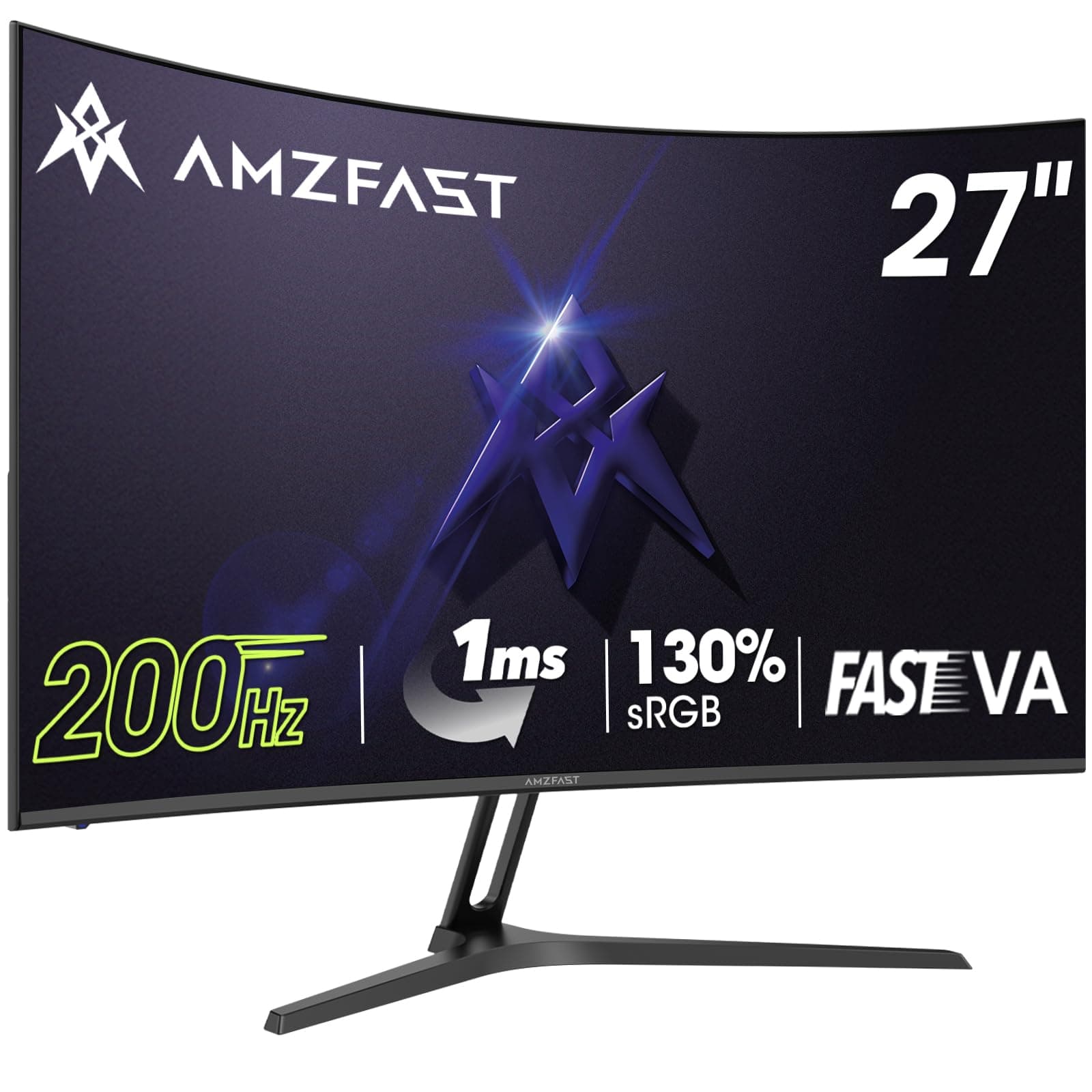 Amzfast 27 Zoll Curved Gaming Monitor - 200Hz, 1920x1080 FHD, 1500R VA Panel, 1ms GtG, sRGB 130%, DCI-P3 95%, HDR, Adapive Sync, Blaulichtfilter, VESA 100*100, HDMI1.4&DP1.2 mit HDMI Kabel - AMZG27C1