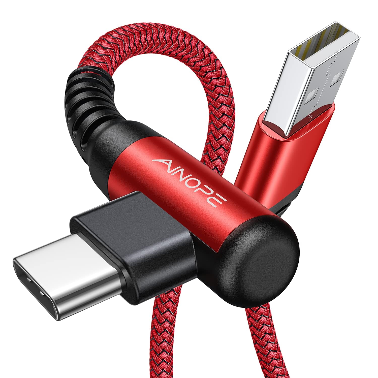 AINOPE USB-C-Ladekabel, 2 Stück (2 m), 3,1 A Schnellladung, rechtwinkliges USB-C-Kabel, langlebiges nylongeflochtenes USB-auf-USB-C-Ladekabel, kompatibel mit Galaxy S10, S9, S8 Plus, S21, LG V30