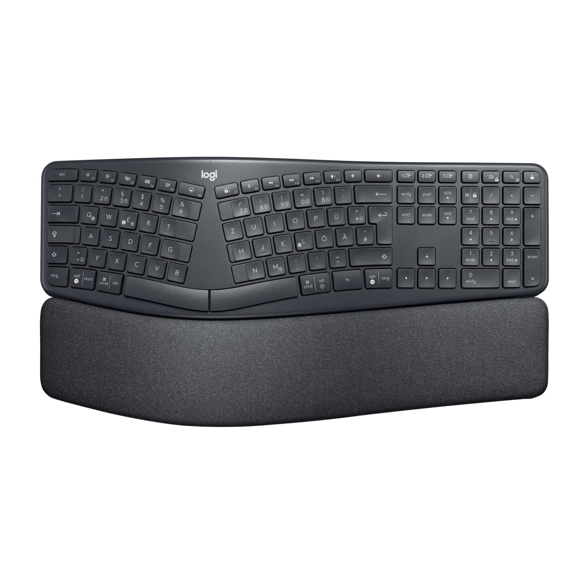 Logitech ERGO K860 kabellose ergonomische Tastatur – geteilte Tastatur, Handballenauflage, natürliches Tippen, schmutzabweisendes Material, Bluetooth und USB-Verbindung, für Windows/Mac - Graphit