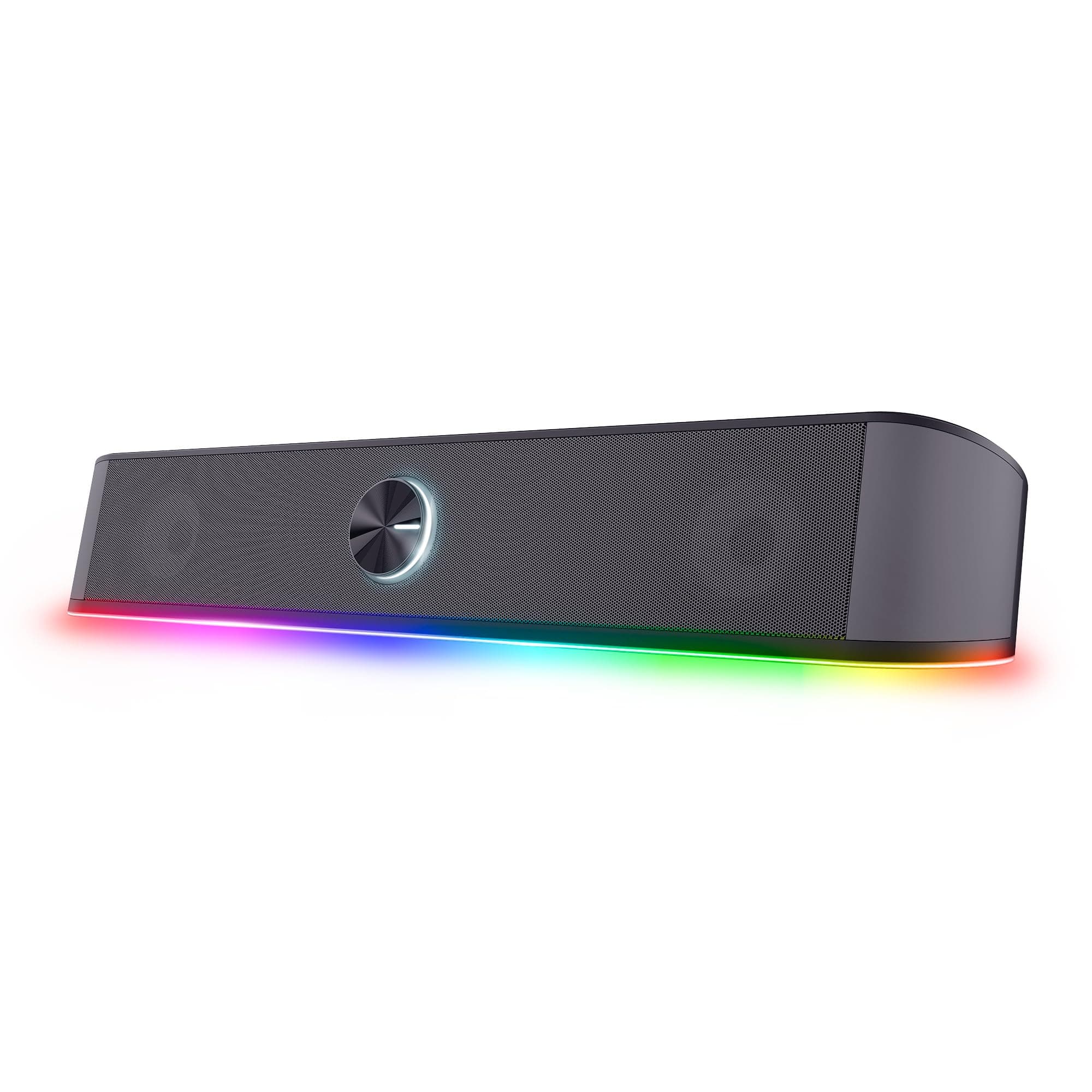 Trust Gaming GXT 1619 Rhox PC Soundbar mit RGB Beleuchtung 12W (6W RMS), Stereo Computer Boxen, USB-Betrieb, 3.5 mm AUX Anschluss, Kleine PC Lautsprecher für Desktop, TV, Laptop - Grau