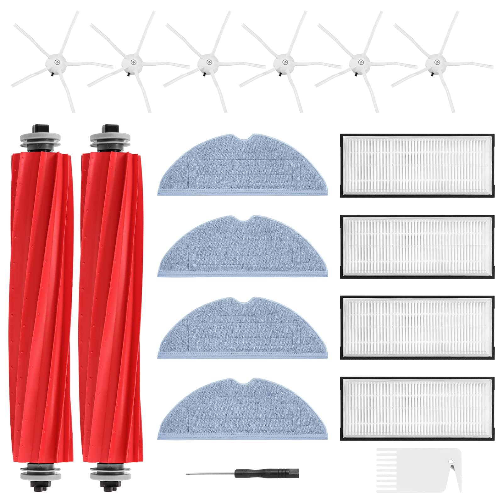 18 Pack S7 MaxV Ultra Zubehör Kompatibel mit Xiaomi Roborock S7/ S7+ S7 MaxV S7 MaxV Plus Staubsauger, Ersatzsets beinhalten 2*Hauptbürste 4*Filter 4*Wischtücher 6*Seitenbürsten für Roborck S7