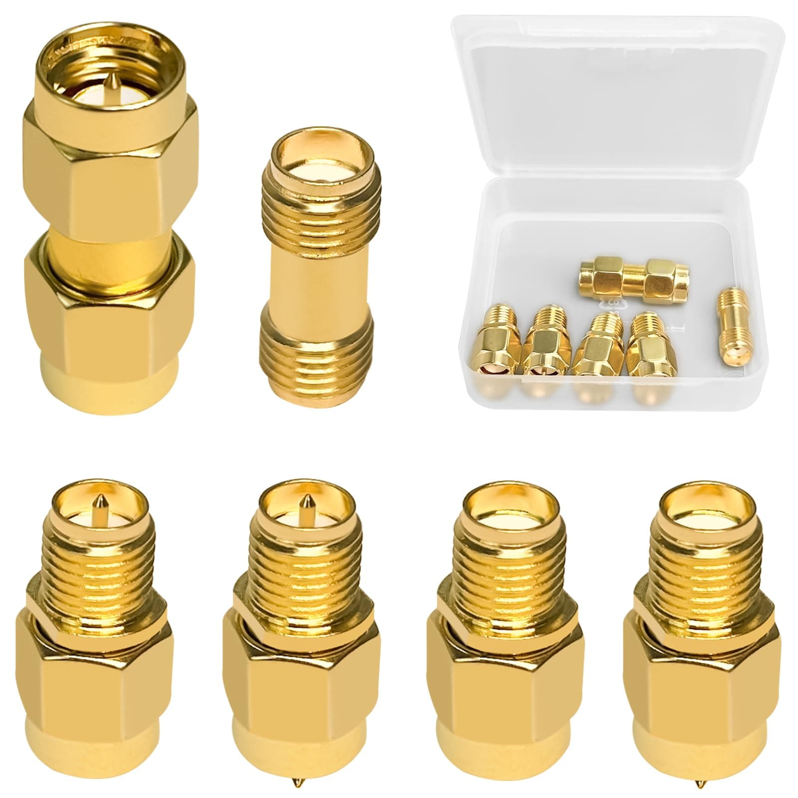 6 STK SMA Antennenadapter Kit, Koaxialadapter Anschlusskit, HF Adapter Kit, HF Steckverbinder, RF-Koaxialadapter Vergoldung Adapter für Funksignal-Verlängerungskabel, SMA-J、K、KE、IPEX
