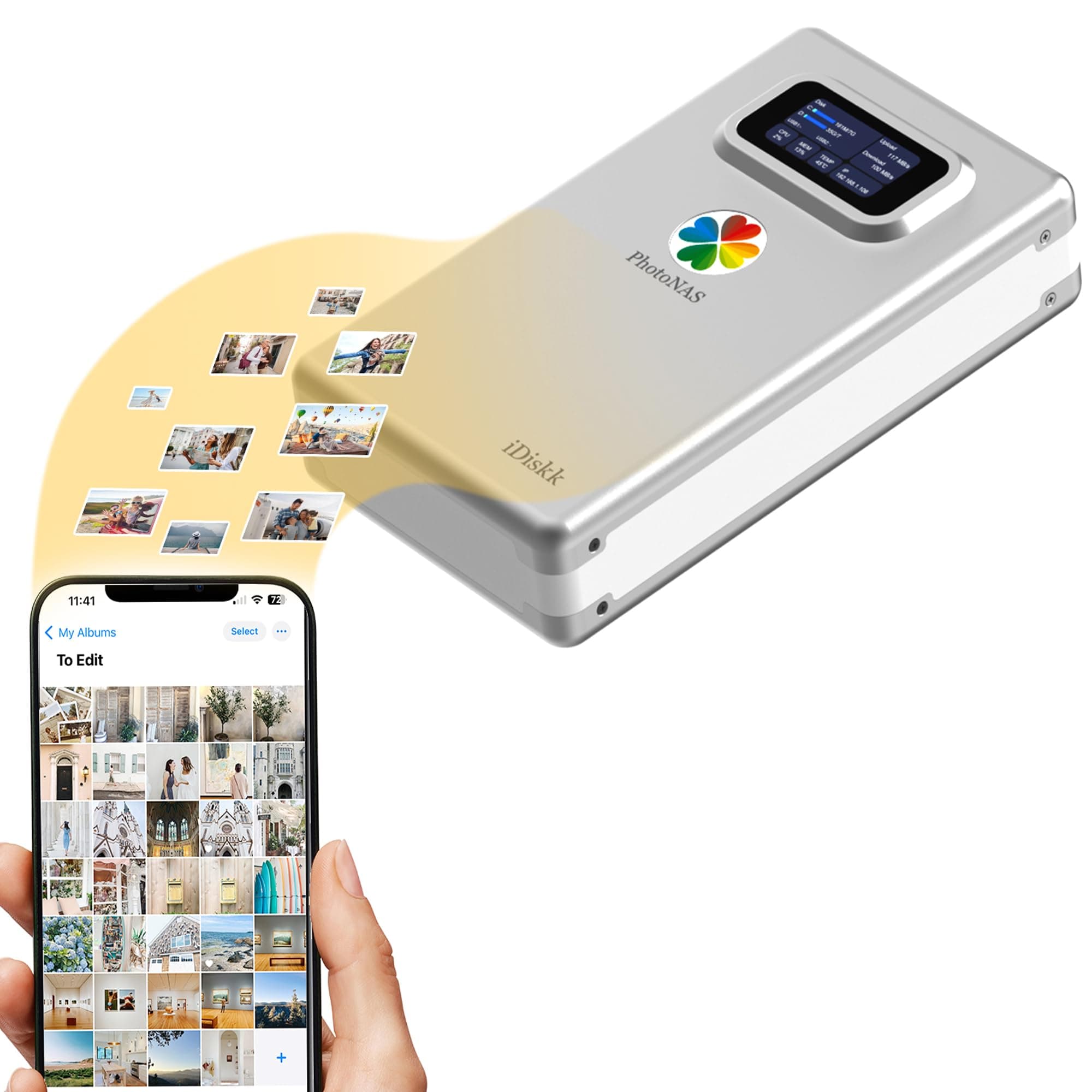 iDiskk 2TB NAS Netzwerkspeicher, Cloud-Speichergerät mit HDD, Fernzugriff, Auto-Backup, Geräteübergreifende Synchronisation