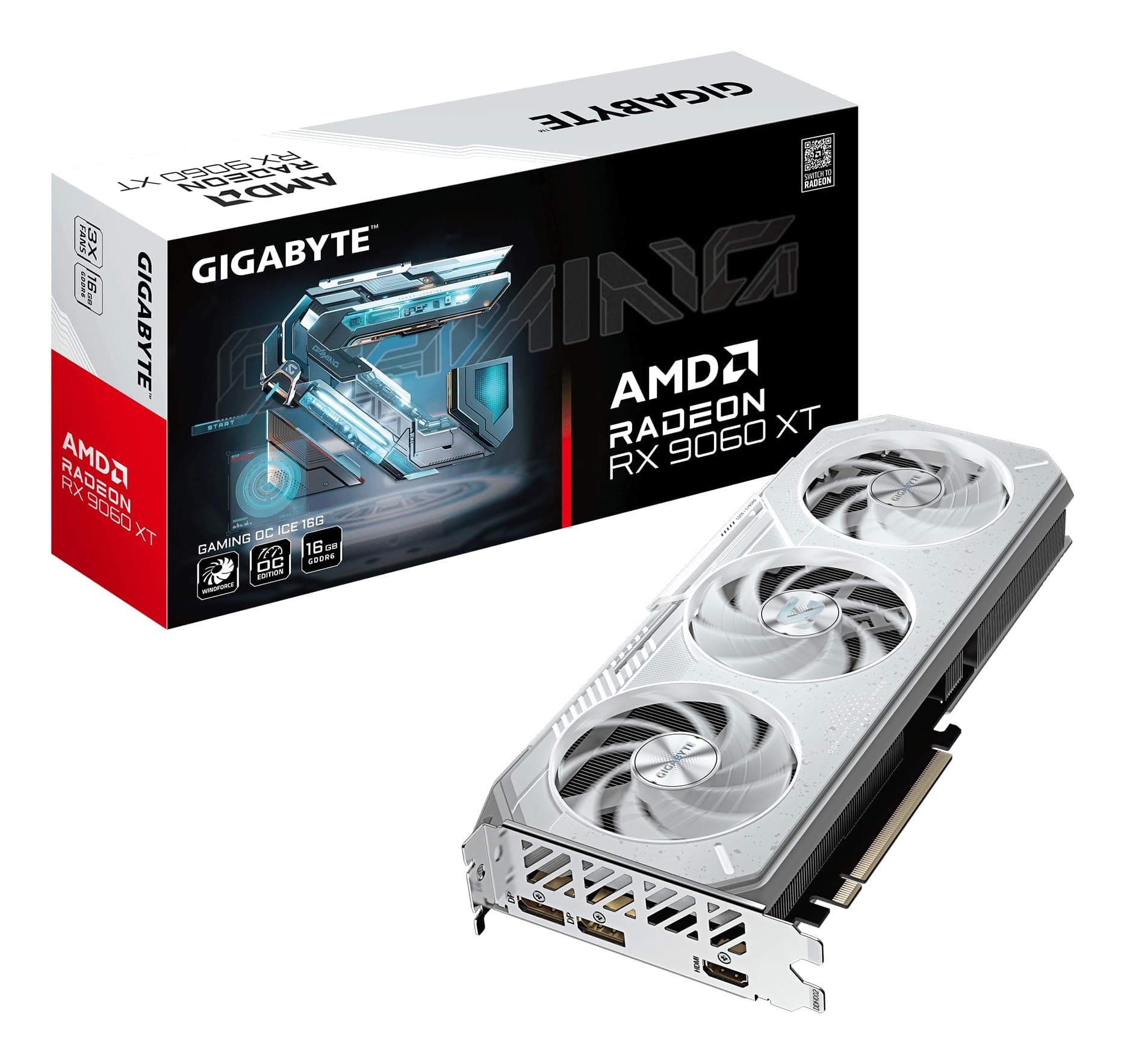 Gigabyte Gaming Grafikkarte Radeon RX 9060 XT OC Ice 16G - 16GB GDDR6, 256bit, PCI-E 5.0, 3320 MHz Core Clock, 2 x DisplayPort, 1 x HDMI, GV-R906XGAMINGOCICE-16GD