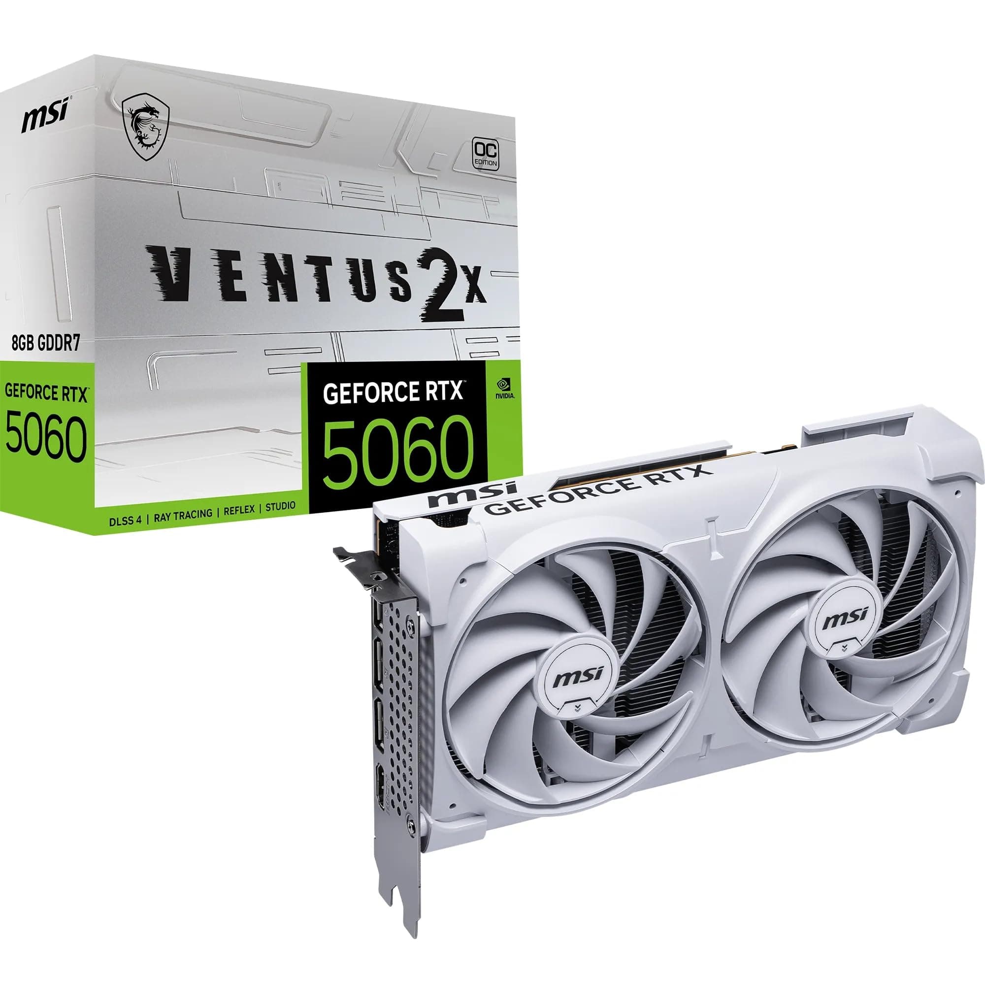 MSI GeForce RTX 5060 8G Ventus 2X OC White - 8GB GDDR7 (28Gbps/128-bit), PCIe 5, Boost: 2527 Hz, HDMI 2.1b, DisplayPort 2.1b