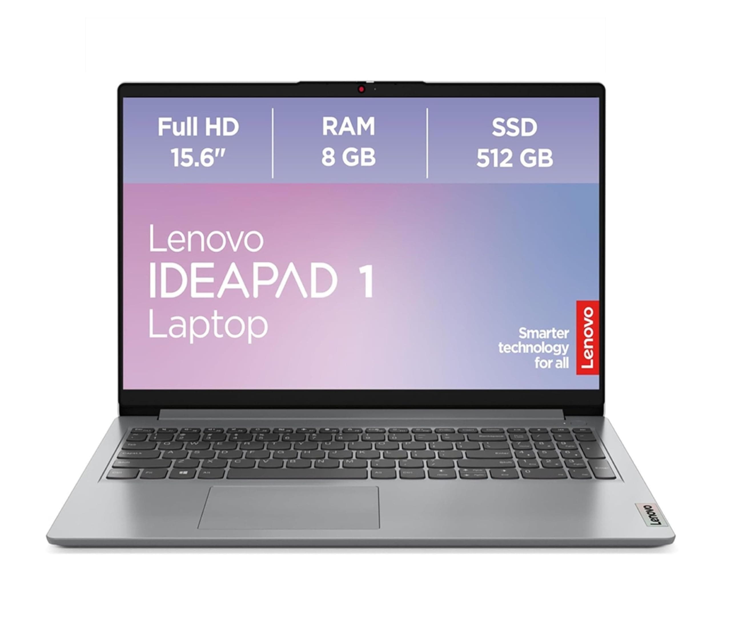 Lenovo IdeaPad 1 Laptop | 15,6" Full HD Display | AMD Ryzen 3 7320U | 8GB RAM | 512GB SSD | AMD Radeon Grafik | Windows 11 Home | grau | QWERTZ | 3 Monate Premium Care
