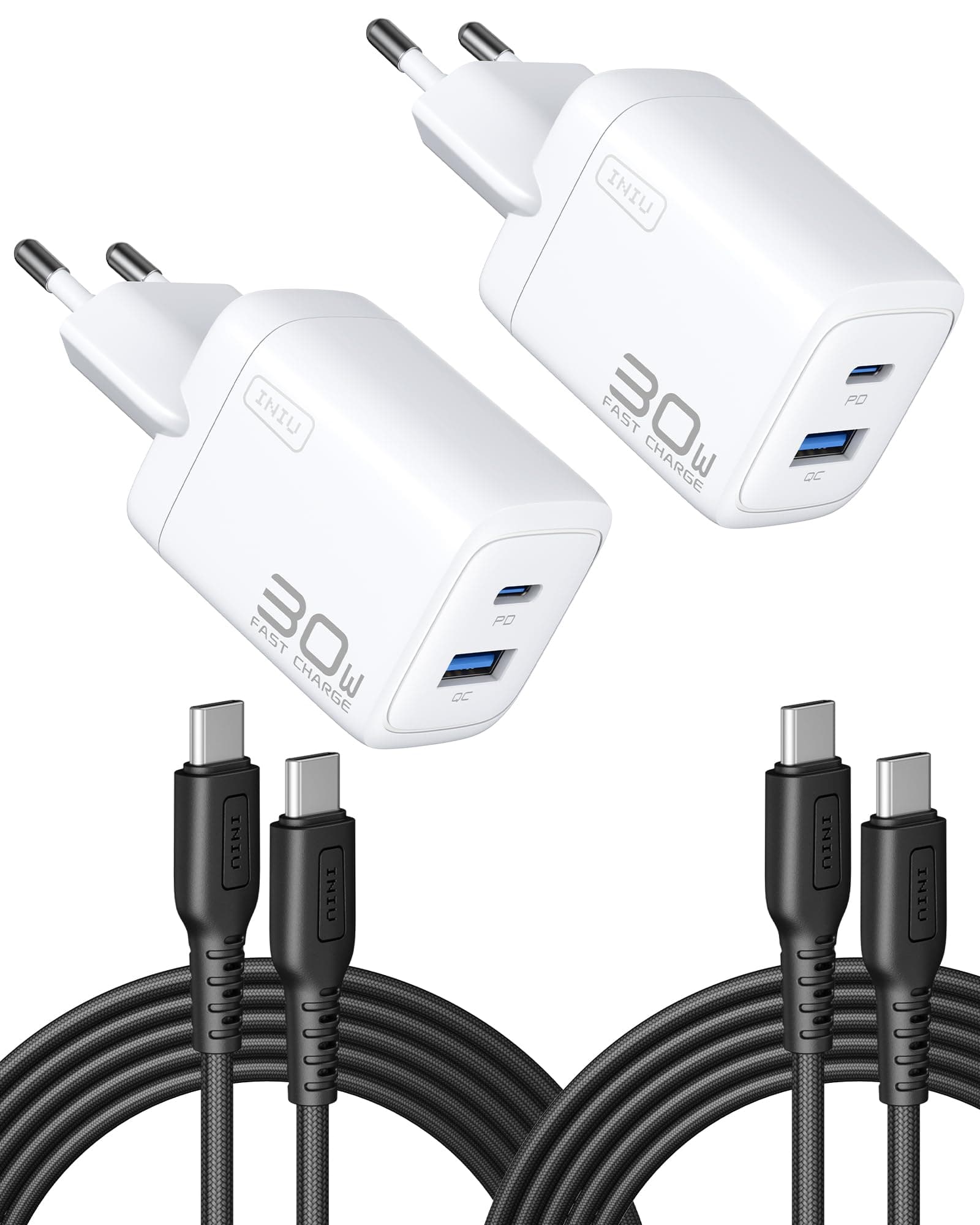 INIU für iPhone 17 Schnellladegerät, 30W USB C + USB A Mehrfach Netzteil und Ladekabel, PD 3.0 Ladestecker, USB C Handy Netzteil Power Adapter iPhone 17 16 Pro Max, Xiaomi 17 Redmi, Samsung S25 Ultra