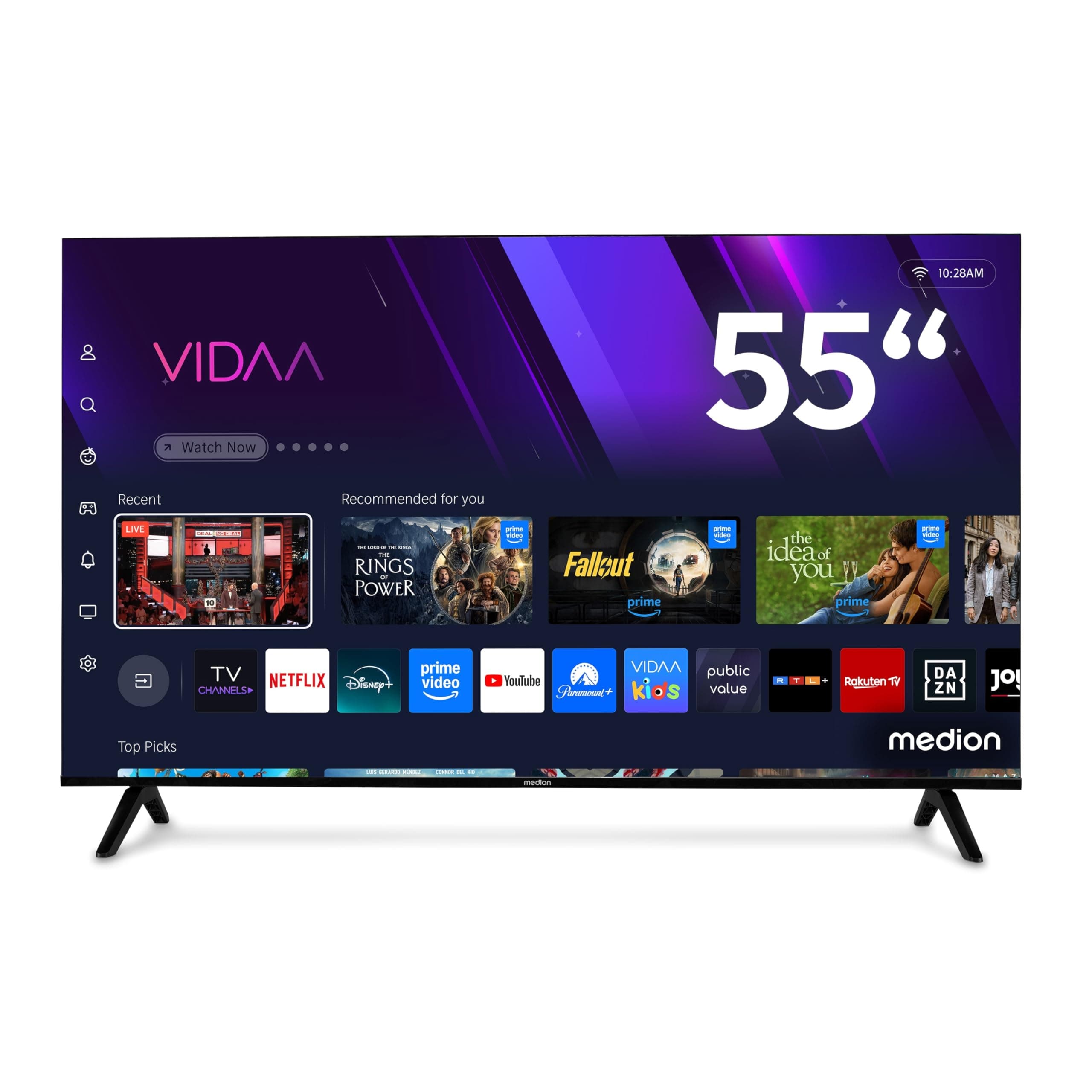 MEDION 138,8 cm (55 Zoll) Ultra HD Fernseher (Smart-TV, 4K, HDR10, VIDAA Store, Prime Video, Disney+, DAZN, Paramount+, HbbTV, PVR, Bluetooth, MD 855301)