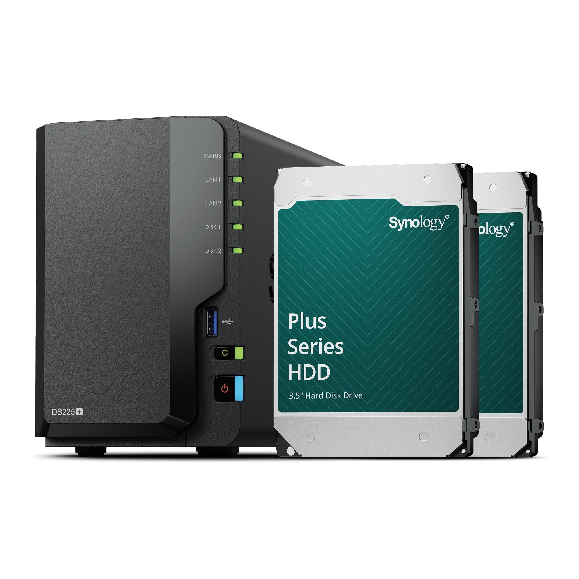 Synology DS225+ 2-Bay Diskstation NAS (Intel Celeron J4125 4-Core 2.0 GHz 2GB DDR4 RAM 2xRJ-45 1GbE LAN-Port) 8 TB Bundle mit 2X HAT3300-4T