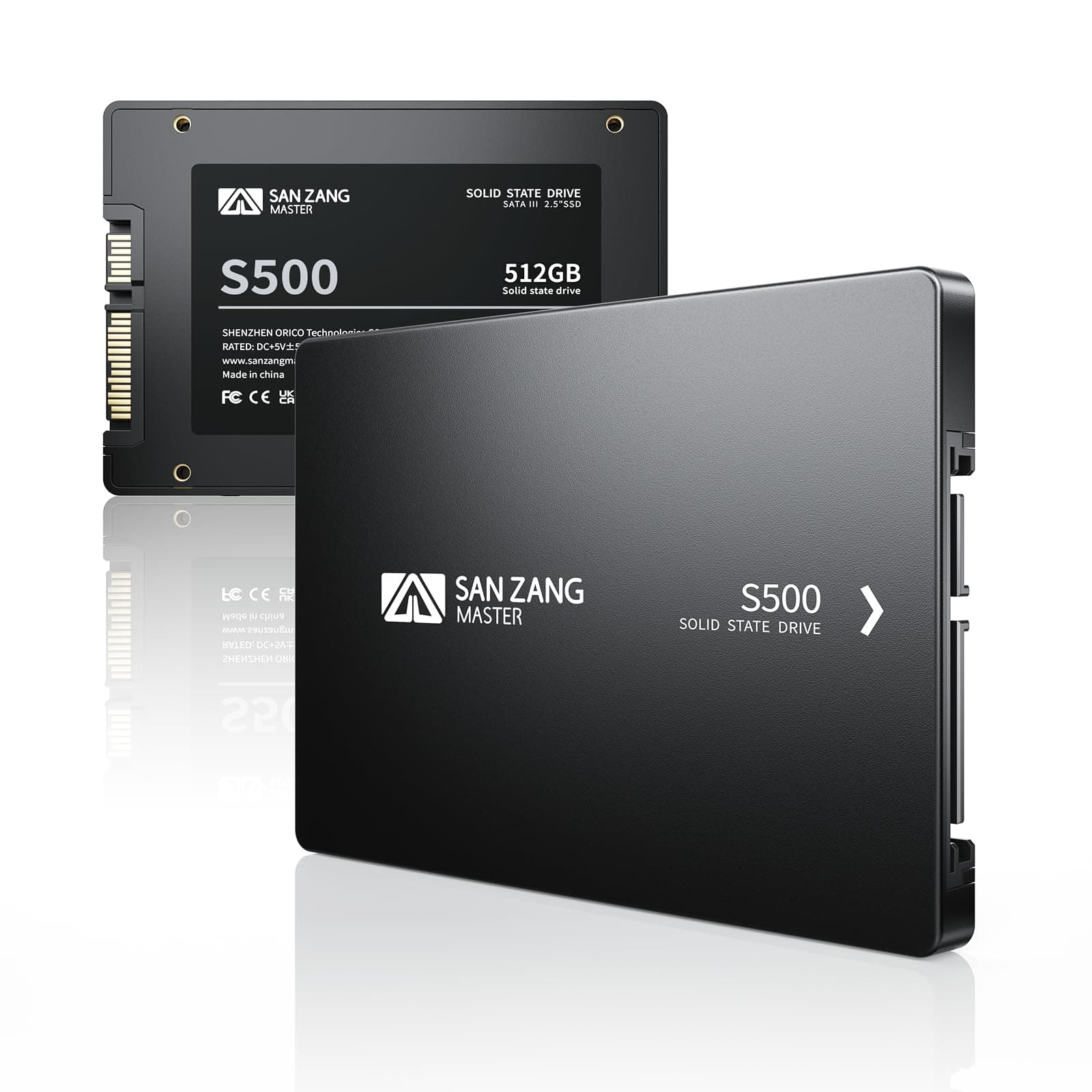 SAN ZANG MASTER 2.5 Zoll SATA SSD 512GB Interne Festplatte, SATA III 6Gb/s, Bis zu 500MB/s Lesen, 450MB/s Schreiben, 3D NAND, Kompatibel mit Laptops und Desktops, S500
