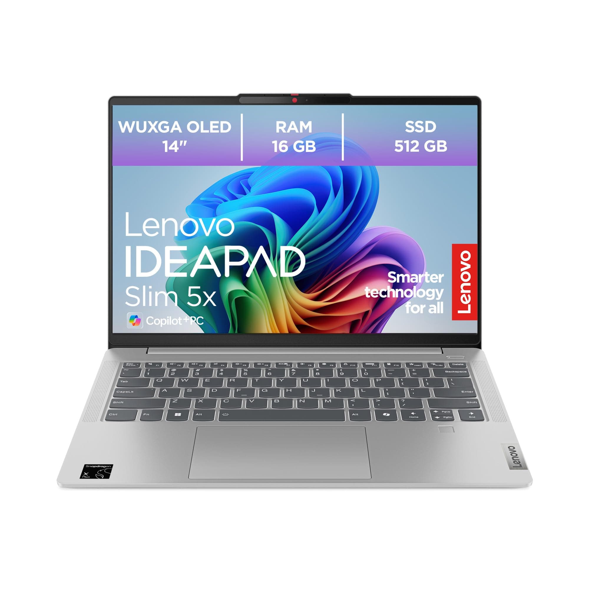 Lenovo IdeaPad Slim 5 Laptop | Copilot+ PC | 14" WUXGA OLED Display | Qualcomm Snapdragon X1P42100 | 16GB RAM | 512GB SSD | Qualcomm Grafik | Win11 Home | QWERTZ | grau