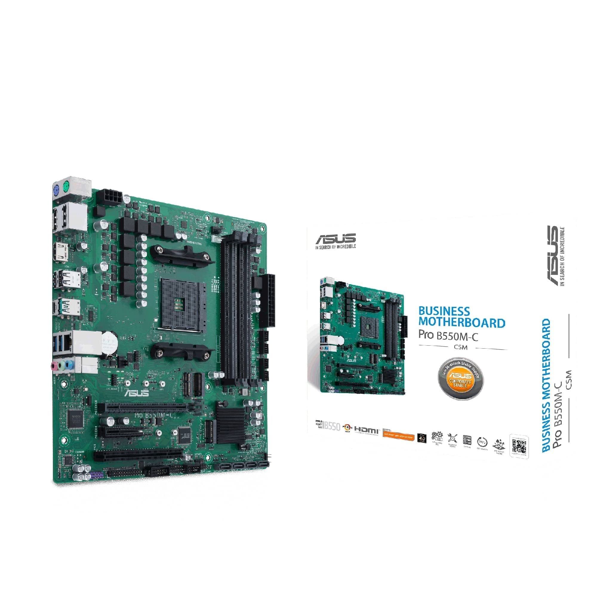 ASUS PRO B550M-C/CSM Business Mainboard Sockel AM4 (AMD B550, Ryzen AM4, Micro-ATX, 2x M.2, PCIe 4.0, 1Gbit/s Ethernet, USB 3.2 Gen 2 Typ C)