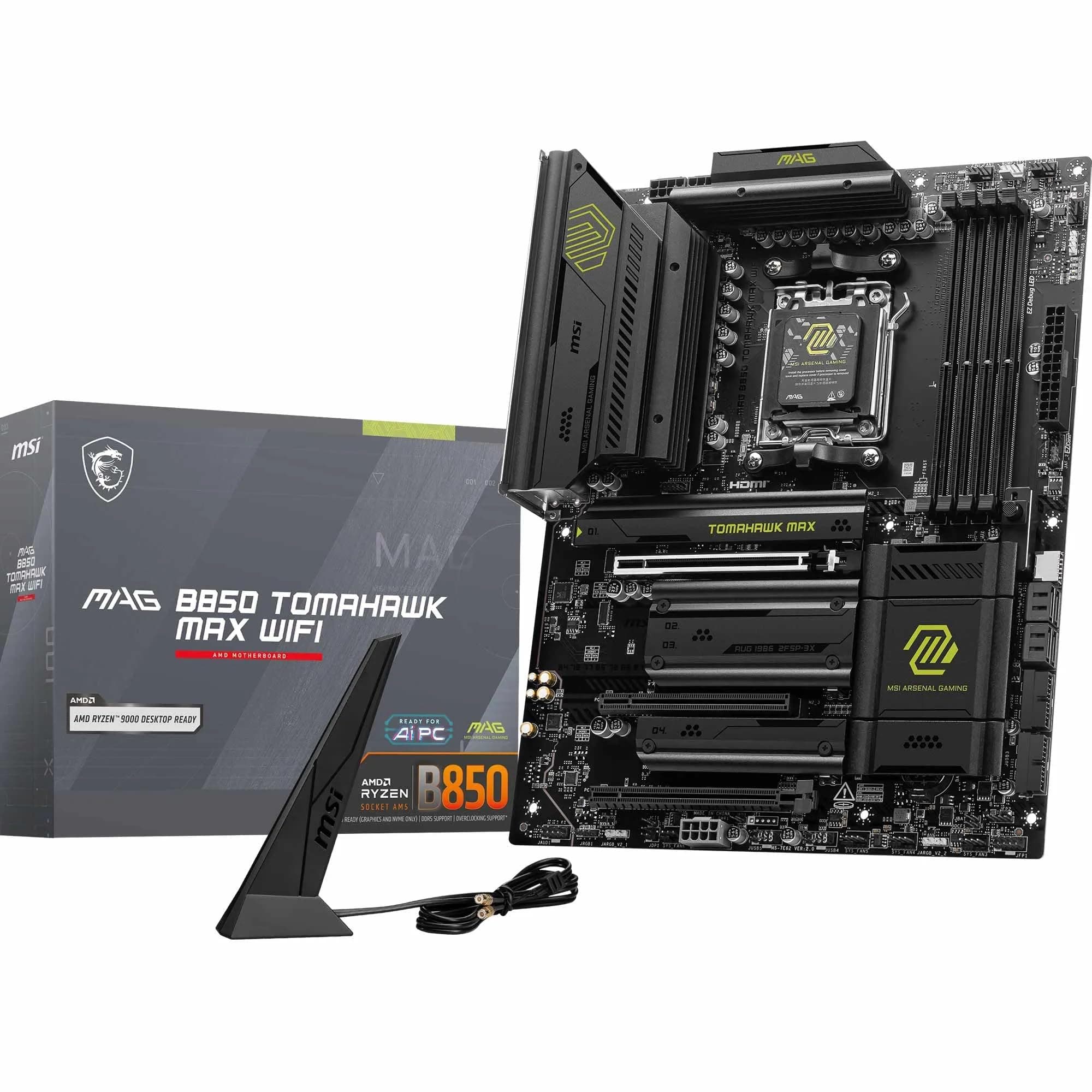 MSI MAG B850 Tomahawk MAX WiFi Mainboard, ATX - Unterstützt AMD Ryzen 9000/8000/7000 Prozessoren, AM5-80A SPS VRM, DDR5 Memory Boost 8400+ MT/s (OC), PCIe 5.0 x16, M.2 Gen5, Wi-Fi 7, 5G LAN