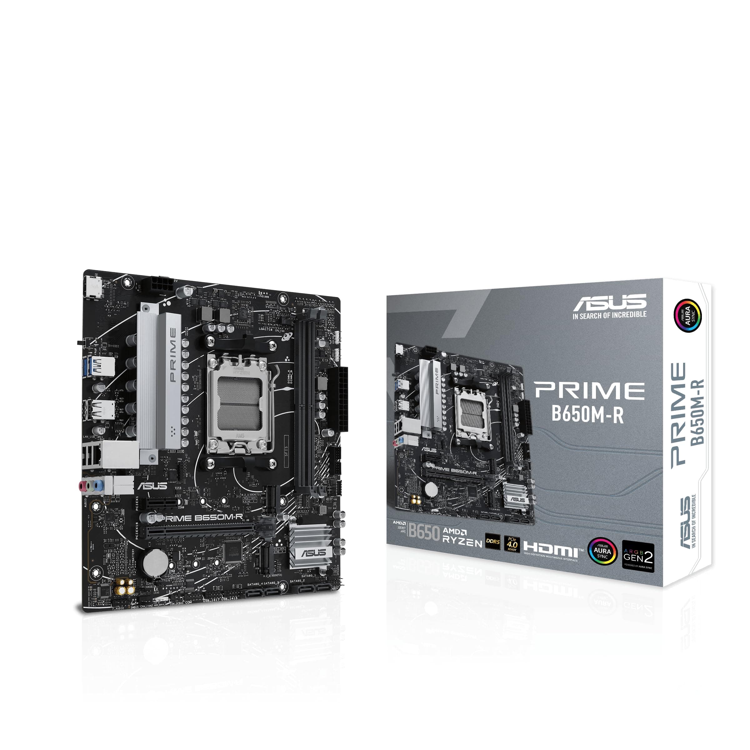 ASUS Prime B650M-R Gaming Mainboard Sockel AMD AM5 (microATX, DDR5, PCIe 4.0, Realtek 2.5Gb Ethernet, HDMI, SATA 6 Gbit/s, BIOS Flashback, Aura Sync)