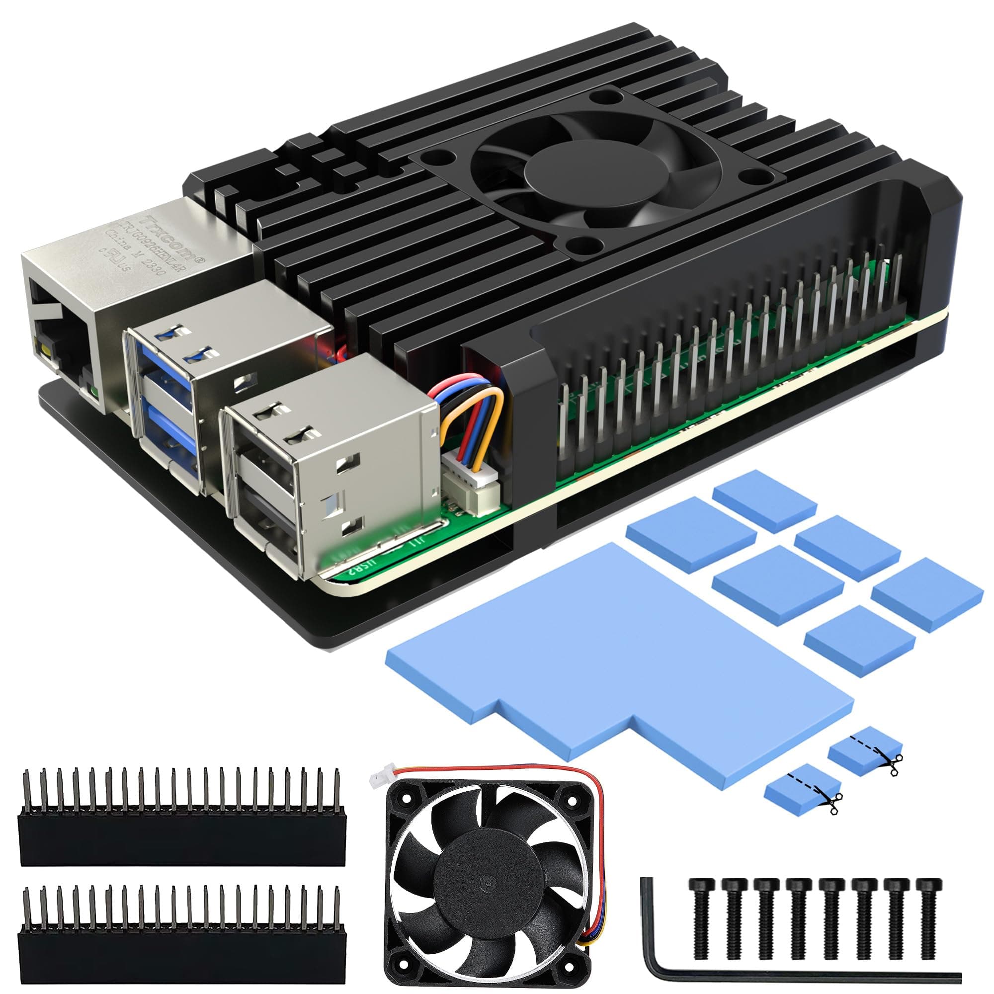Miuzei Aluminium Gehäuse für Raspberry Pi 5 mit Lüfter Kühlung,Metal Shell Passive Kühlung und PWM Leiser Fan Kühlkörper mit Heatsink Wärmeableitung,Kühler Case für Raspberry Pi 5 8GB/4GB,Schwarz