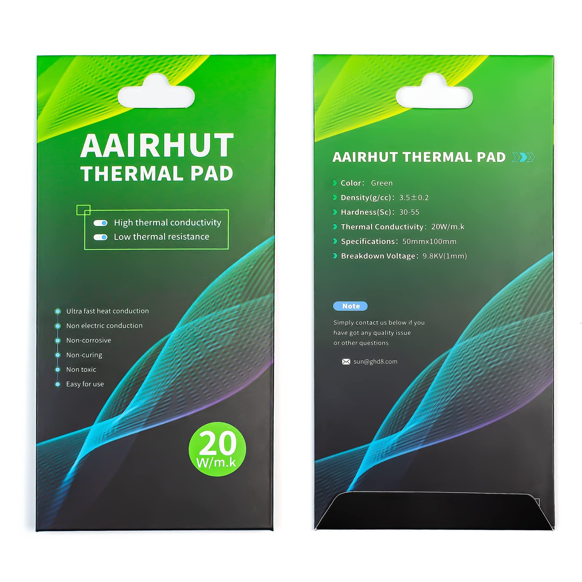 Aairhut Wärmeleitpad 20W/mK, 100x50x2mm Thermal Pad Silikon-Kühlpad, GPU, Nicht leitend, hitzebeständig, Extreme Odyssey-Abdeckung mit Zwei selbstklebenden Folien für PC PS4 SSD M.2