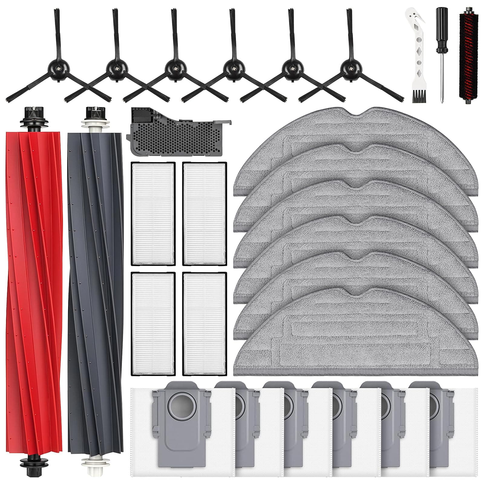 28 Stück Zubehör für Roborock S8 Pro Ultra Saugroboter, Ersatzteile 2 Hauptbürste 6 Staubbeutel 6 Wischpad 4 HEPA Filter 6 Seitenbürste 2 Reinigungszubehör 1 Schraubendreher 1 Wasserfilter Zubehörset
