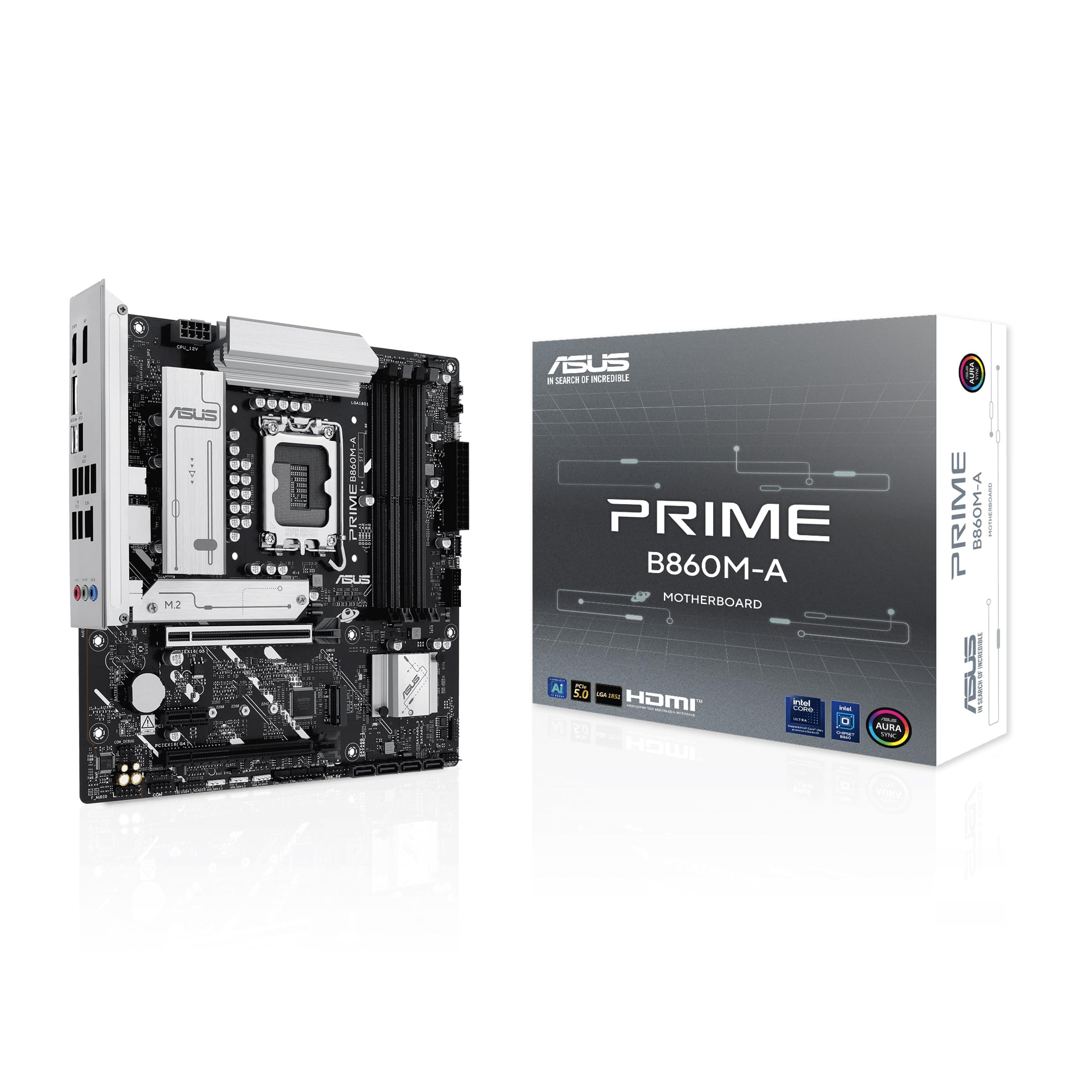 ASUS Prime B860M-A-CSM Mainboard Sockel Intel LGA 1851 (Intel B860, mATX, DDR5 Speicher, PCIe 5.0 x16, 2X M.2, HDMI, dual DisplayPort, USB 20Gbps Typ-C, Aura Sync)