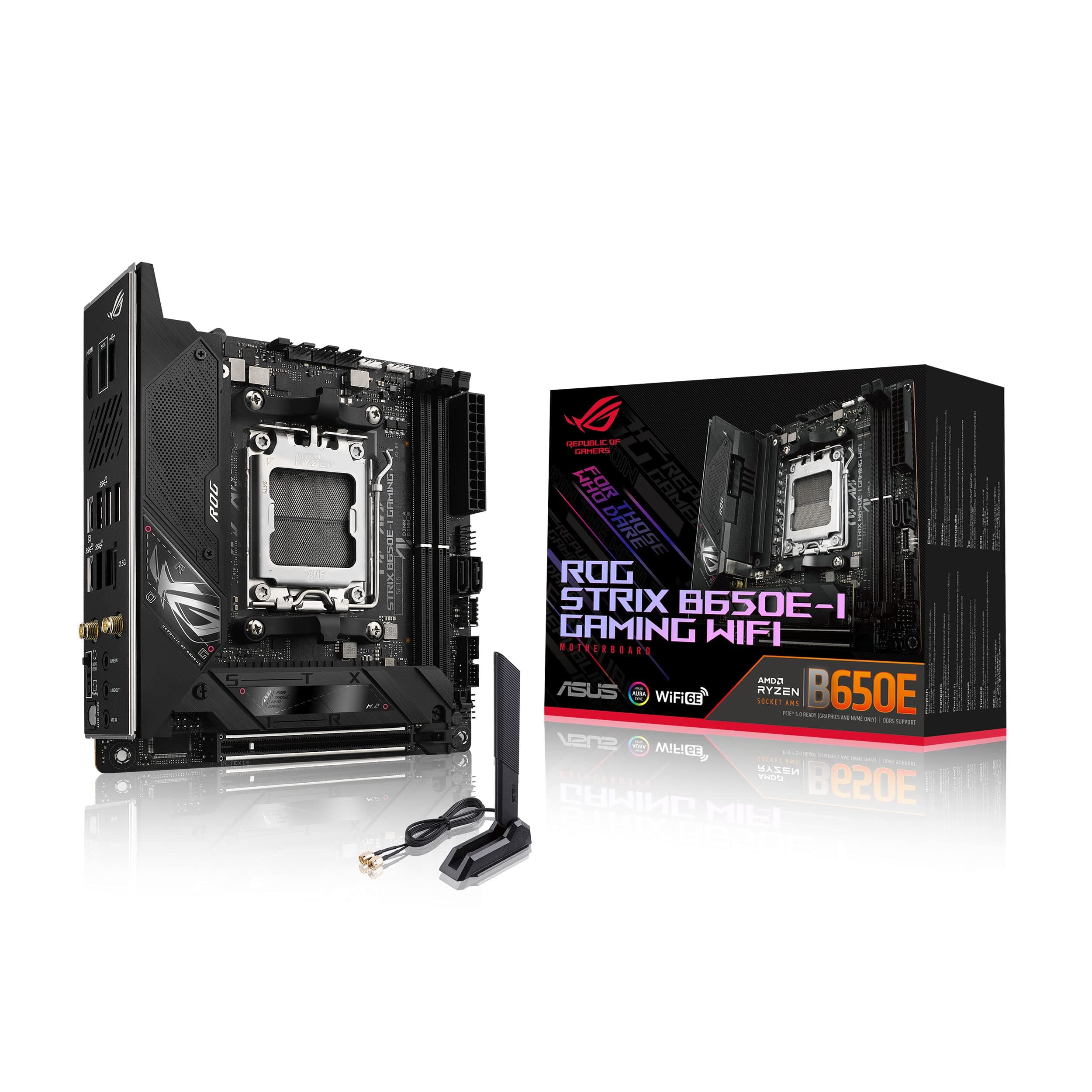 ASUS ROG Strix B650E-I Gaming WiFi Mainboard Sockel AMD AM5 (Ryzen 7000, Mini-ITX, DDR5 Speicher, 10+2 Power Stages, USB 3.2 Gen 2 Typ-C, PCIe 5.0, Q-Release, WiFi 6E, Aura Sync)