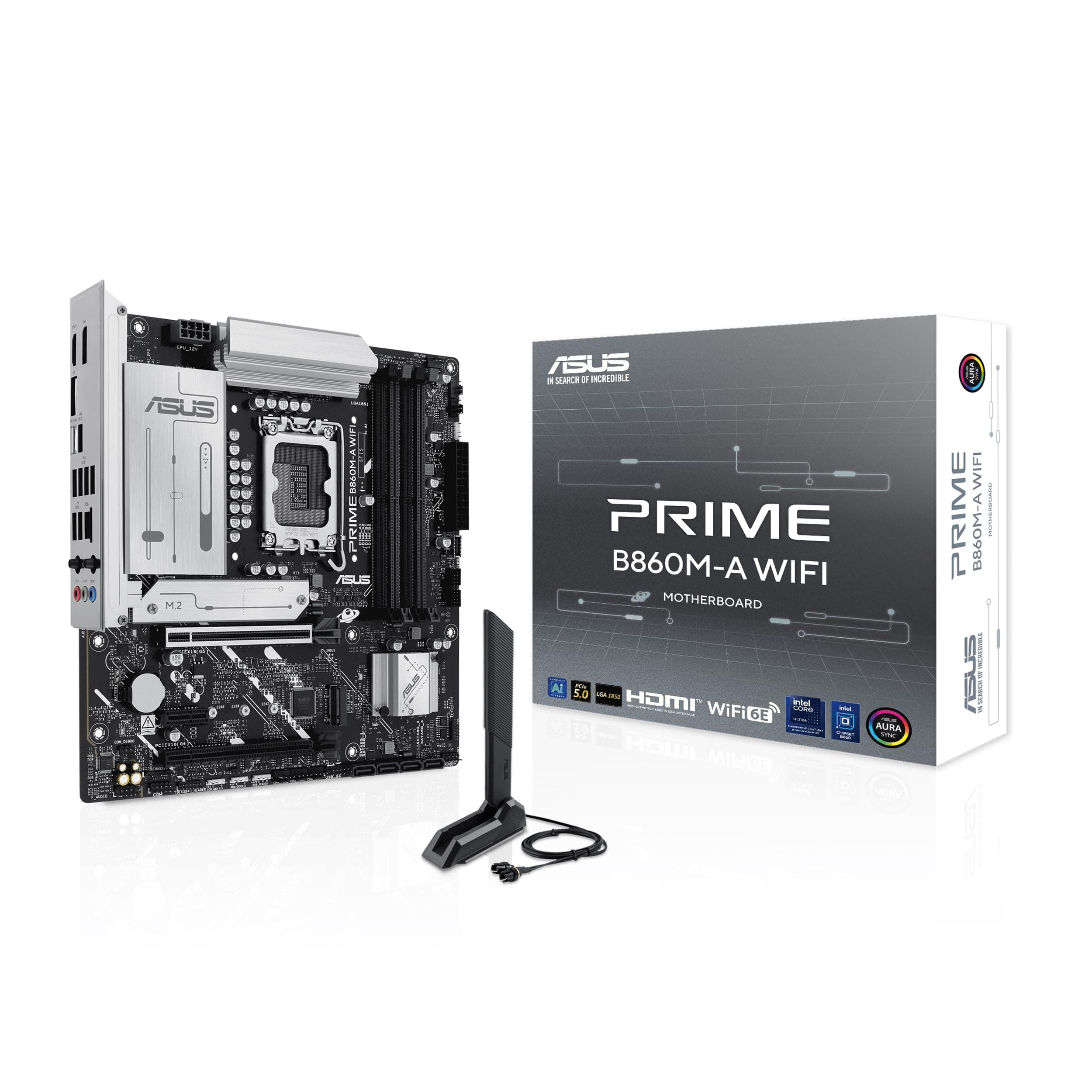 ASUS Prime B860M-A WiFi Gaming Mainboard Sockel Intel LGA 1851 (Intel B860, mATX, DDR5 Speicher, PCIe 5.0, 1x PCIe 4.0 M.2, WiFi 6E, Aura Sync)
