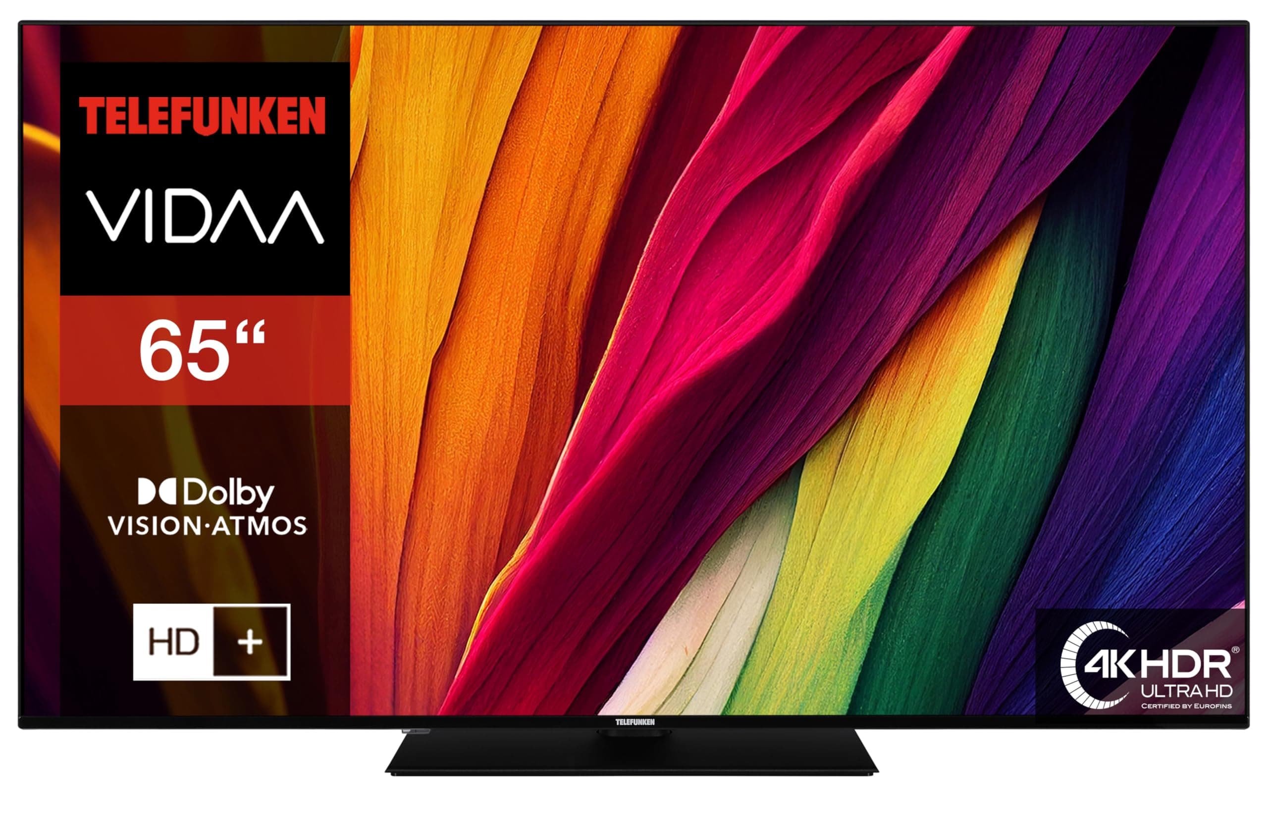 TELEFUNKEN Fernseher 65 Zoll Smart TV VIDAA XU65VP750M 4K Fernseher UHD, HDR TV mit Dolby Vision, Triple-Tuner und 6 Monate HD+ inkl., LED TV schwarz