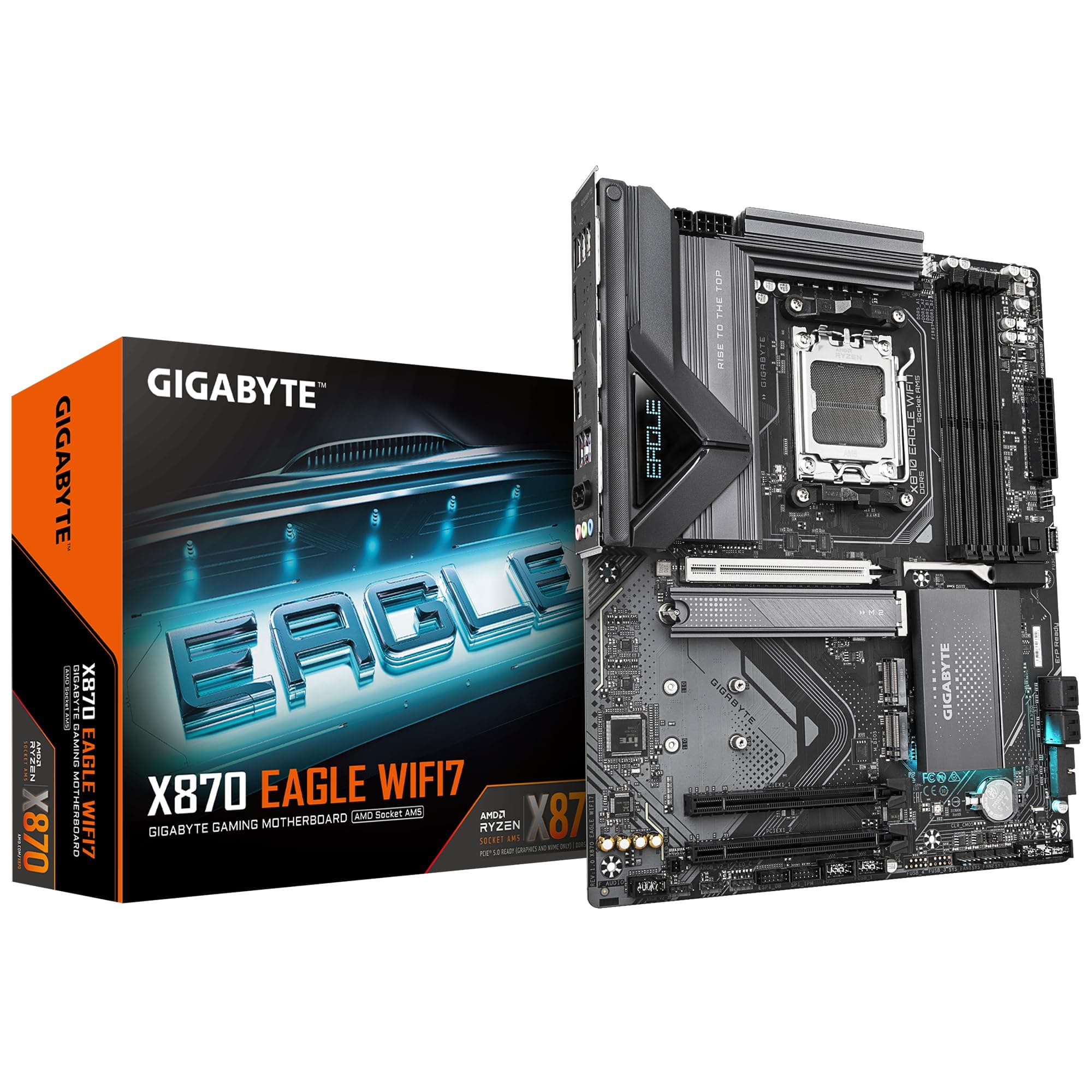 GIGABYTE X870 Eagle WIFI7 Motherboard - Unterstützt AMD Ryzen 9000 CPUs, 14+2+2 Phasen VRM, bis zu 8000MHz DDR5 (OC), 1xPCIe 5.0, Wi-Fi 7, 2.5GbE LAN, USB 4