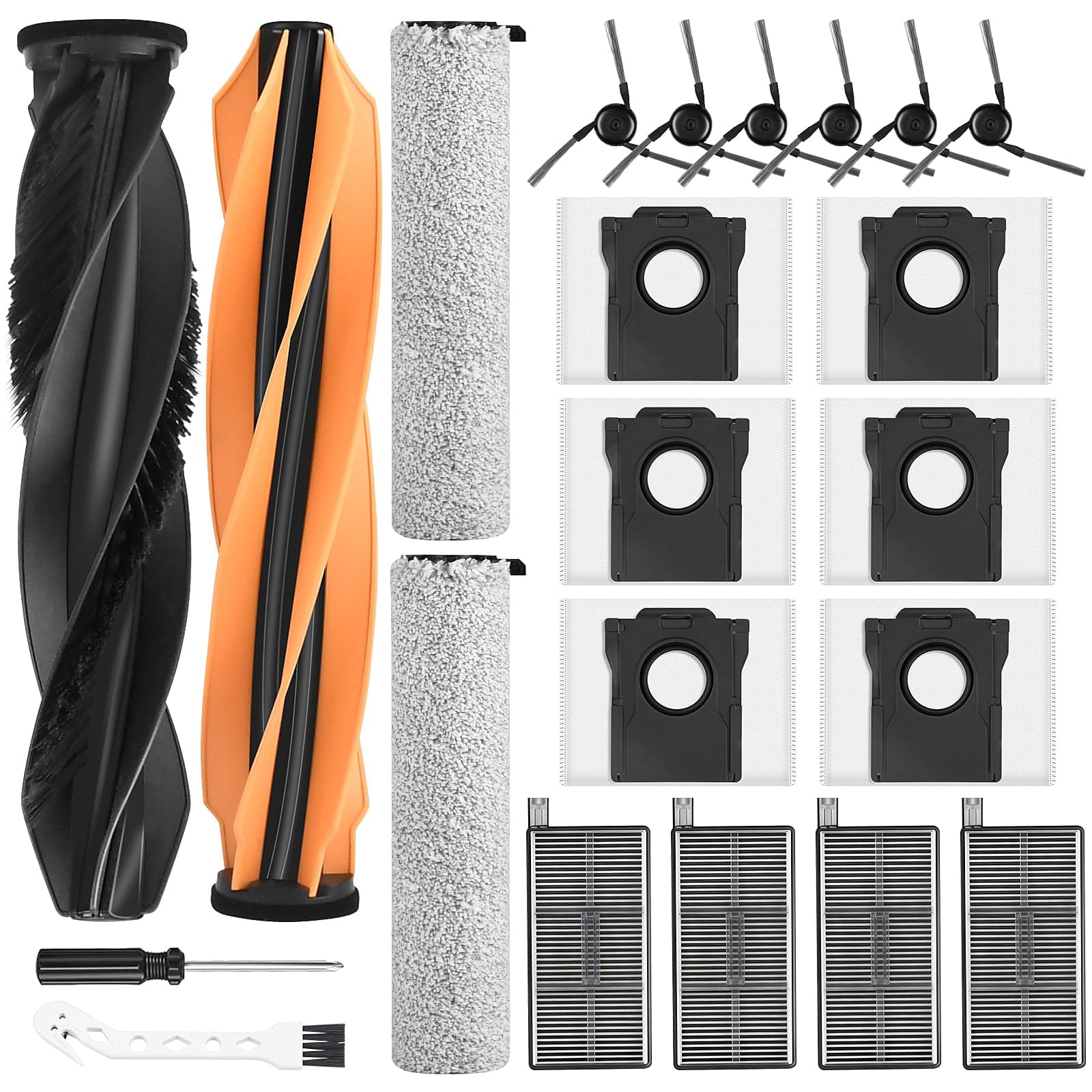 22 Stück Zubehör Set für Dreame Aqua10 Ultra Roller Complete Saugroboter, 2 Hauptbürste, 6 Staubbeutel, 2 Wischwalze, 4 Filter, 6 Seitenbürsten, 1 Reinigungsbürste, 1 Schraubendreher