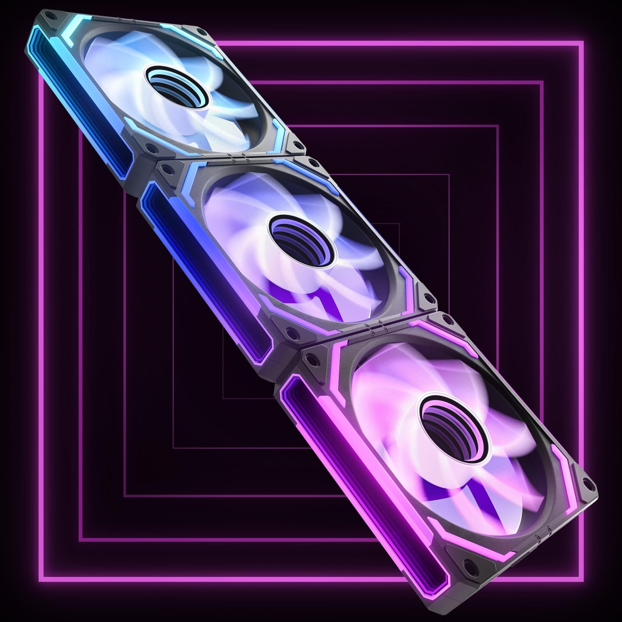 AsiaHorse COSMIQ RGB PC Lüfter 120MM Reverse Gehäuselüfter 3 Stück, ARGB Daisy Chain PC Lüfter [Infinity Mirror] [FDB] 2000 RPM/68,5 CFM/24 LEDS 4 Pin PWN & 5V 3Pin ARGB mit Controller. Schwarz