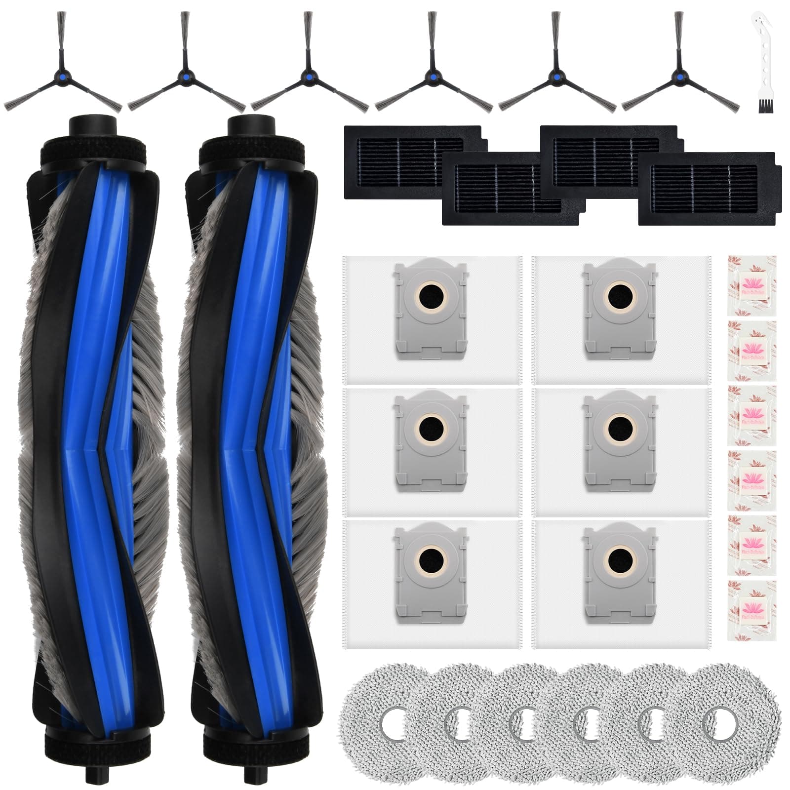 31 Stück Zubehörset für Ecovacs Deebot T50 Omni/T50 Pro Omni/T50 Pro Omni Gen2/T50 OMNI Gen2, 2 Hauptbürste 6 Staubbeutel 6 Wischtücher 6 Seitenbürsten 4 Filter 1 Reinigungsbürste, Ersatzteile Zubehör