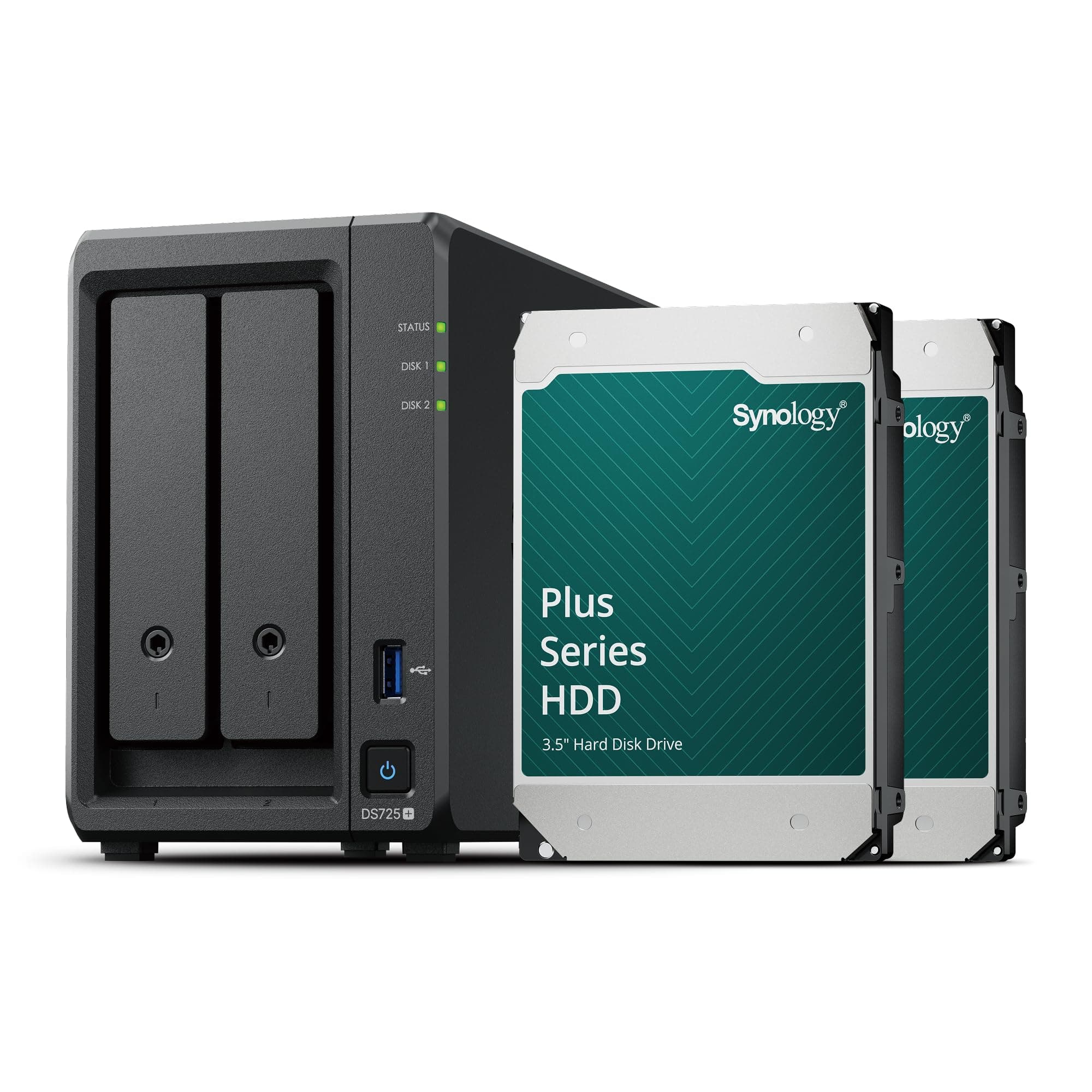 Synology DS725+ 2-Bay Diskstation NAS (AMD Ryzen™ 4 Threads R1600 Dual-Core 4GB Ram 2xRJ-45 1GbE LAN-Port), 8TB Bundle mit 2X HAT3300-4T