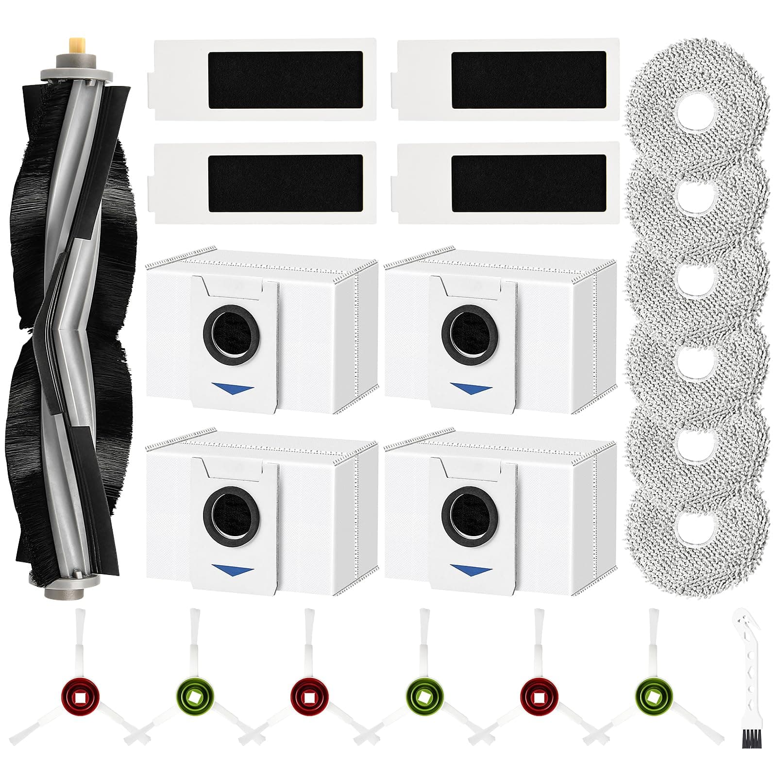 22 Stück Zubehör für Ecovacs Deebot T20 Omni / T20e Omni Saugroboter, 1 Hauptbürste, 4 Staubbeutel, 6 Wischtücher, 4 Filter, 1 Reinigungsbürste, 6 Seitenbürsten