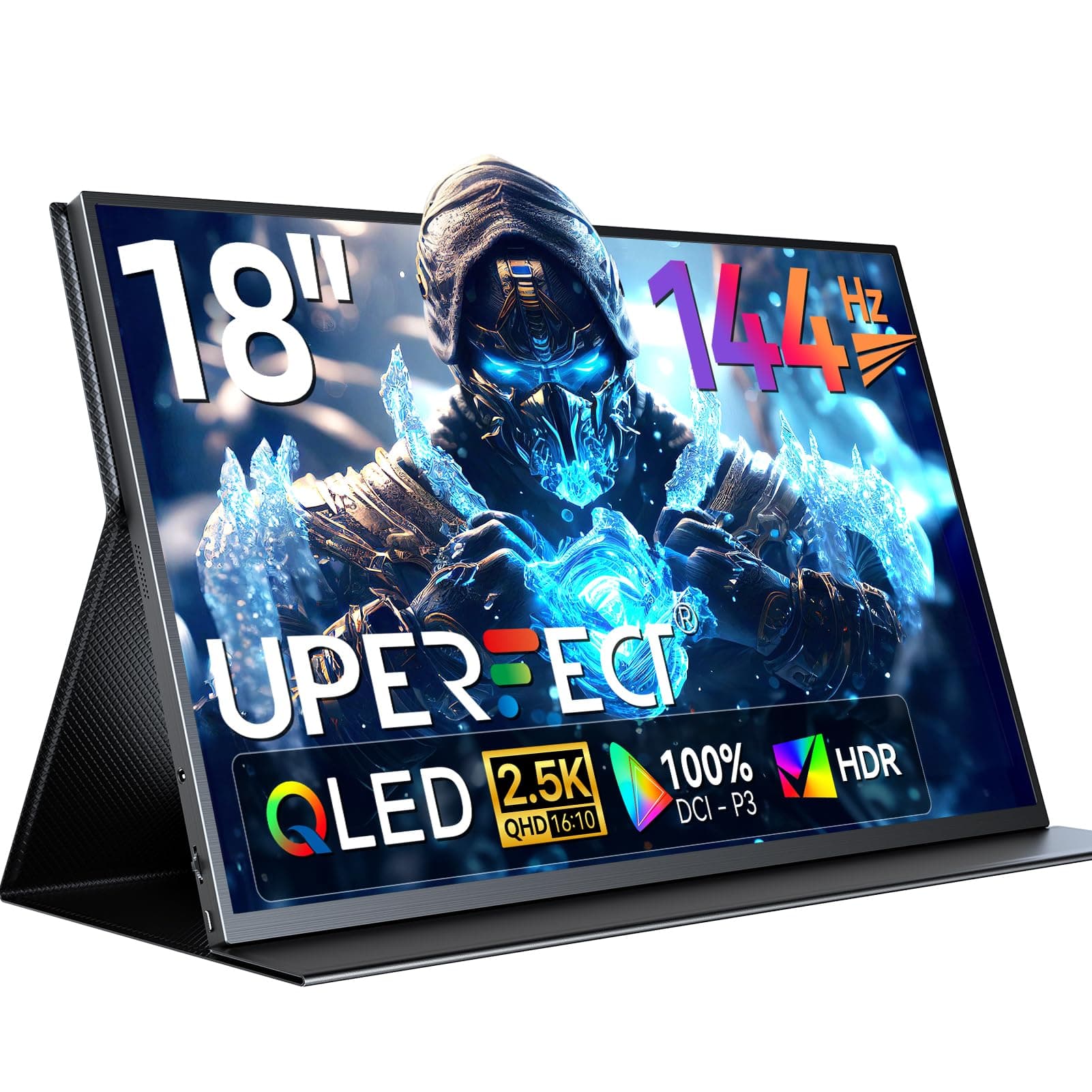 UPERFECT Portable Monitor QLED 18 Zoll 2.5K 144Hz Tragbarer Display 2560x1600 100% DCI-P3 1500:1 500Nits 16:10 Gaming Mobiler Bildschirm mit HDMI USB C für Laptop/PC/Spielkonsole, VESA-Kompatibel