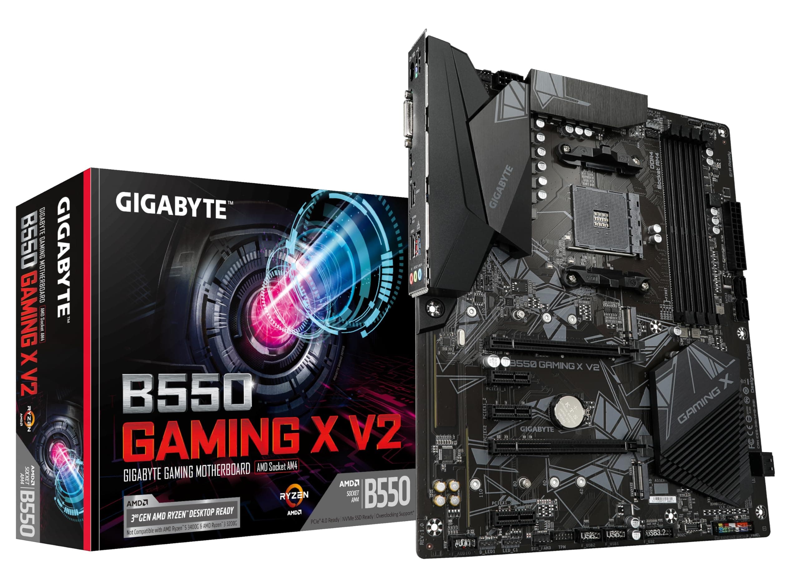 GIGABYTE B550 Gaming X V2 Mainboard – AMD Ryzen 5000 CPUs, 10+3 Phasen VRM, bis zu 4733 MHz DDR4, 1xPCIe 4.0 + 1xPCIe 3.0 M.2, 1GbE LAN, USB 3.2 Gen 2