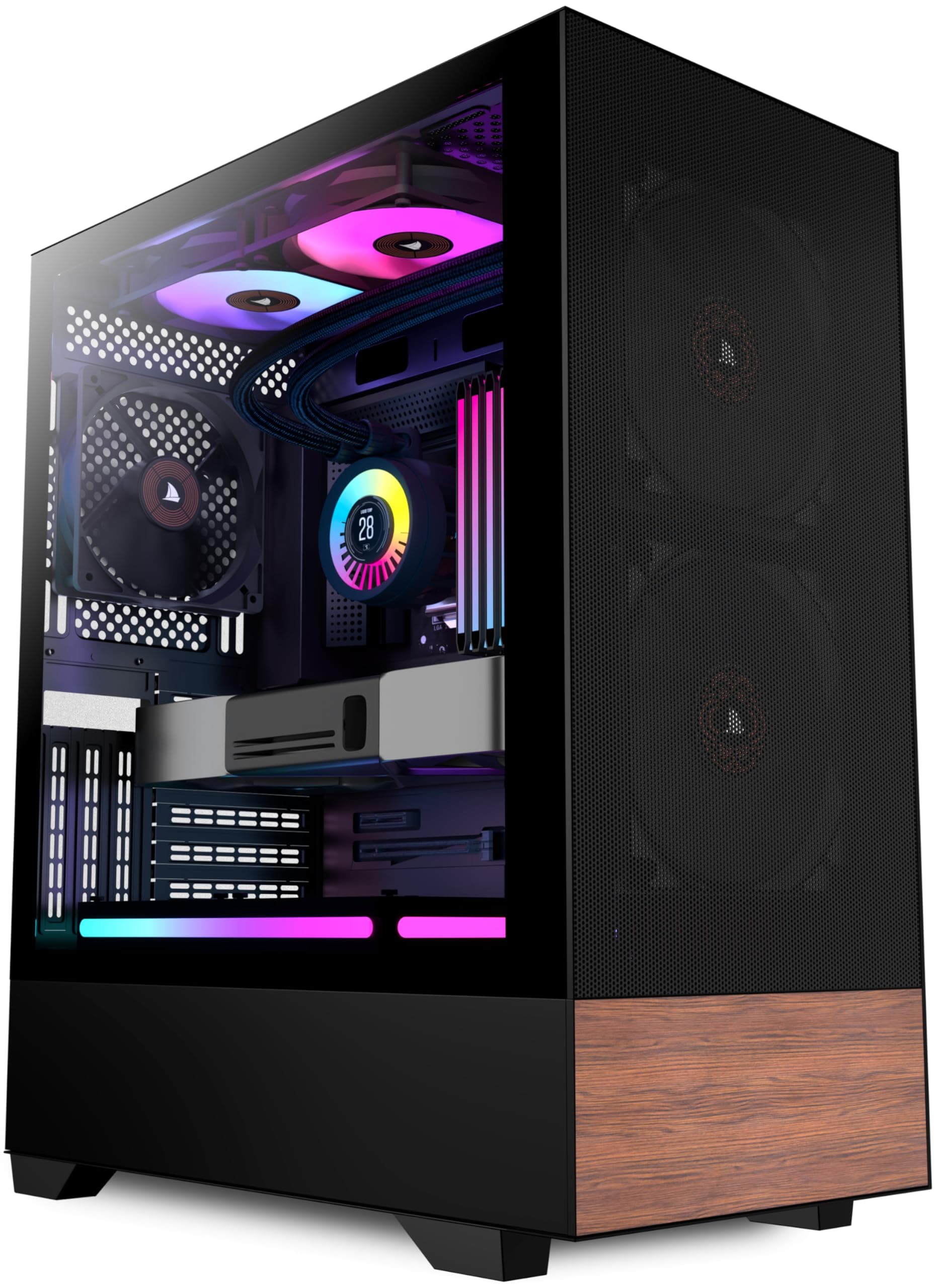 KEDIERS PC Gehäuse ATX Tower Gaming Computergehäuse mit gehärtetem Glas (schwarz + 3-Lüfter NO-LED)