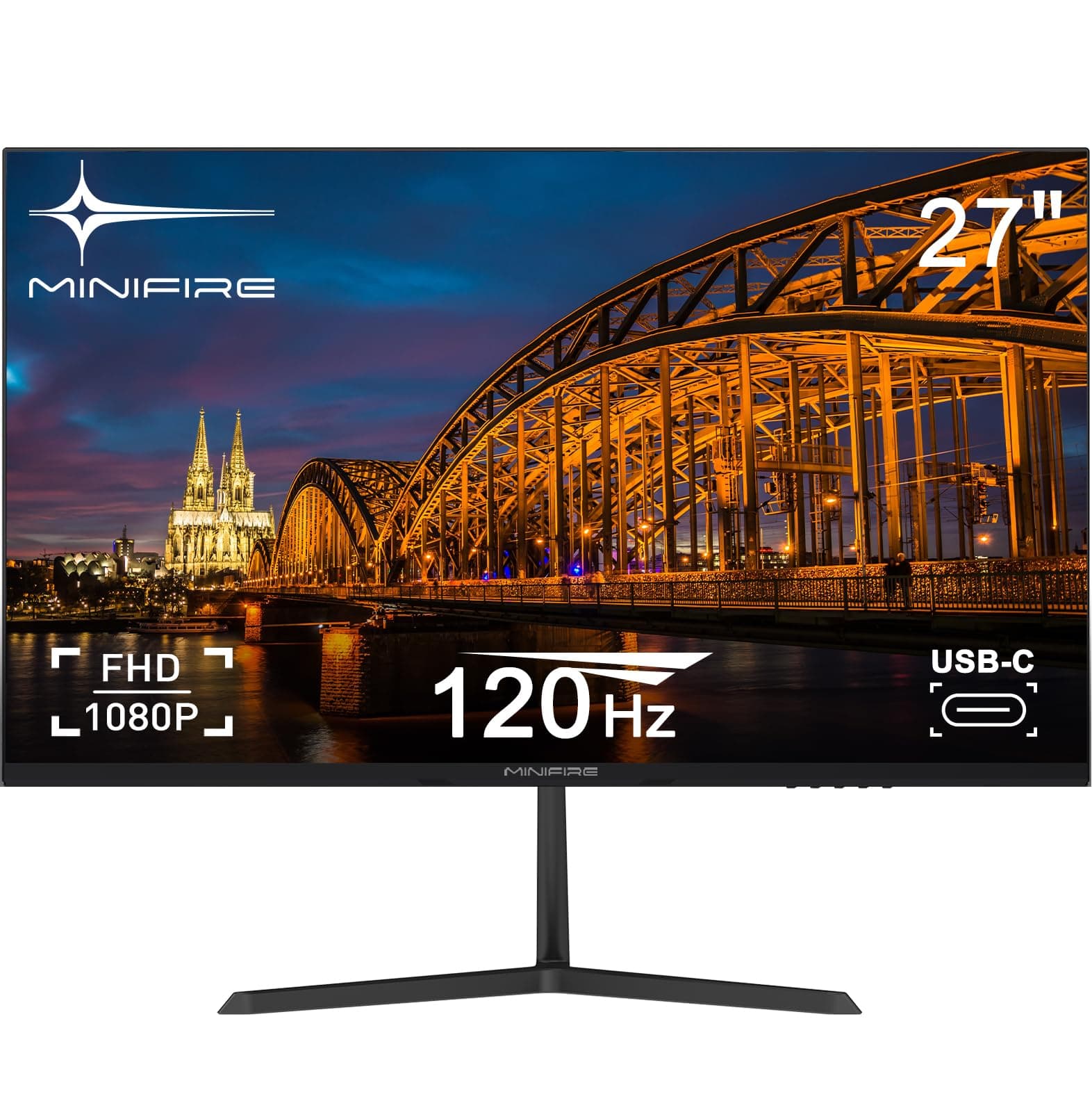 Minifire 27 Zoll Monitor, USB Typ-C Anschluss, 120Hz, Eye-Care für Business und Büro, ultradünner Rahmen, FHD 1080P Computer Monitor PC Bildschirm, FlickerFree, Lowblue Mode, HDMI Anschluss (MF27X3AL)