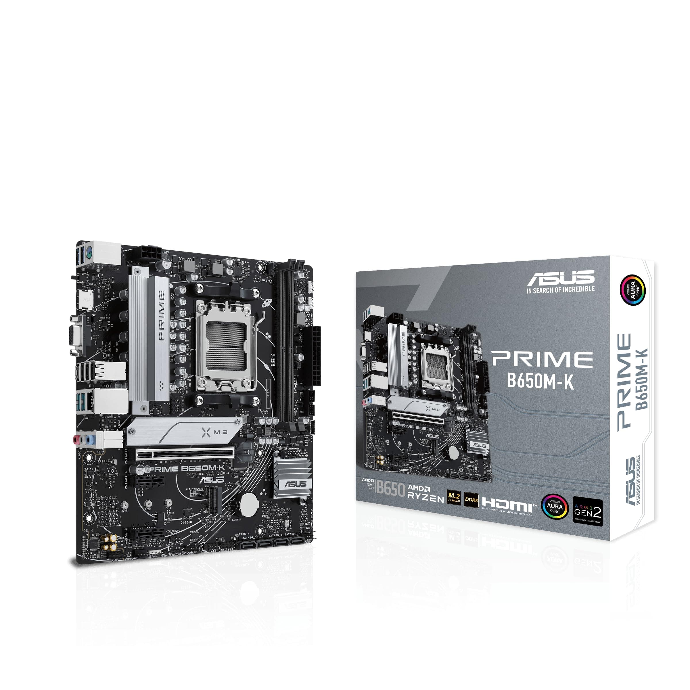 ASUS Prime B650M-K Mainboard Sockel AMD AM5 (Ryzen 7000, Micro-ATX, DDR5 Speicher, PCIe 5.0, BIOS Flashback, USB 3.2 Gen 2, Aura Sync)