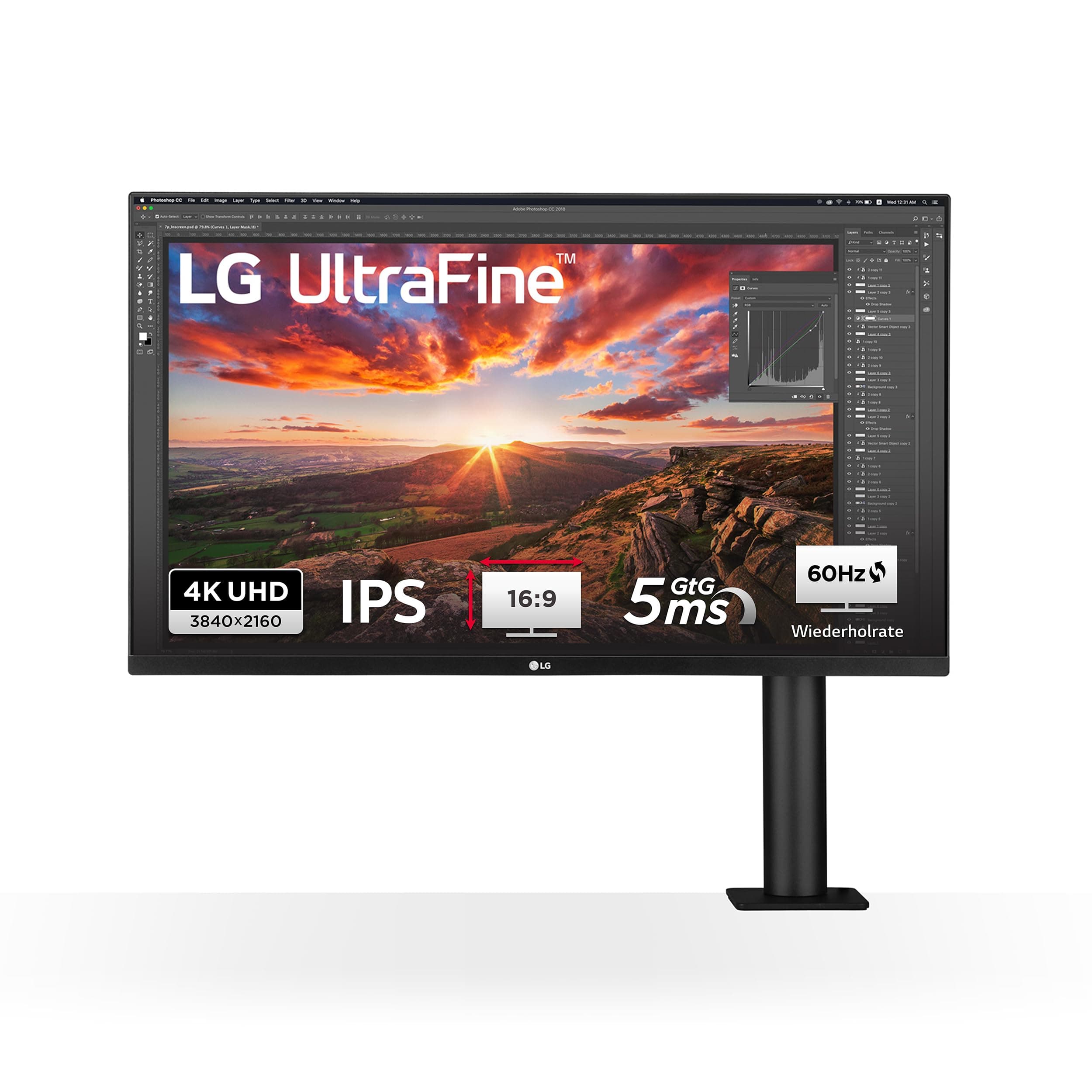 LG, 32 Zoll, Ultra HD 4K Ergo, IPS, 3840x2160, 32UN880K, HDR 10, DCI-P3 95Prozent, Ergo Stand in alle Richtungen verstellbar, Stereolautsprecher 10W