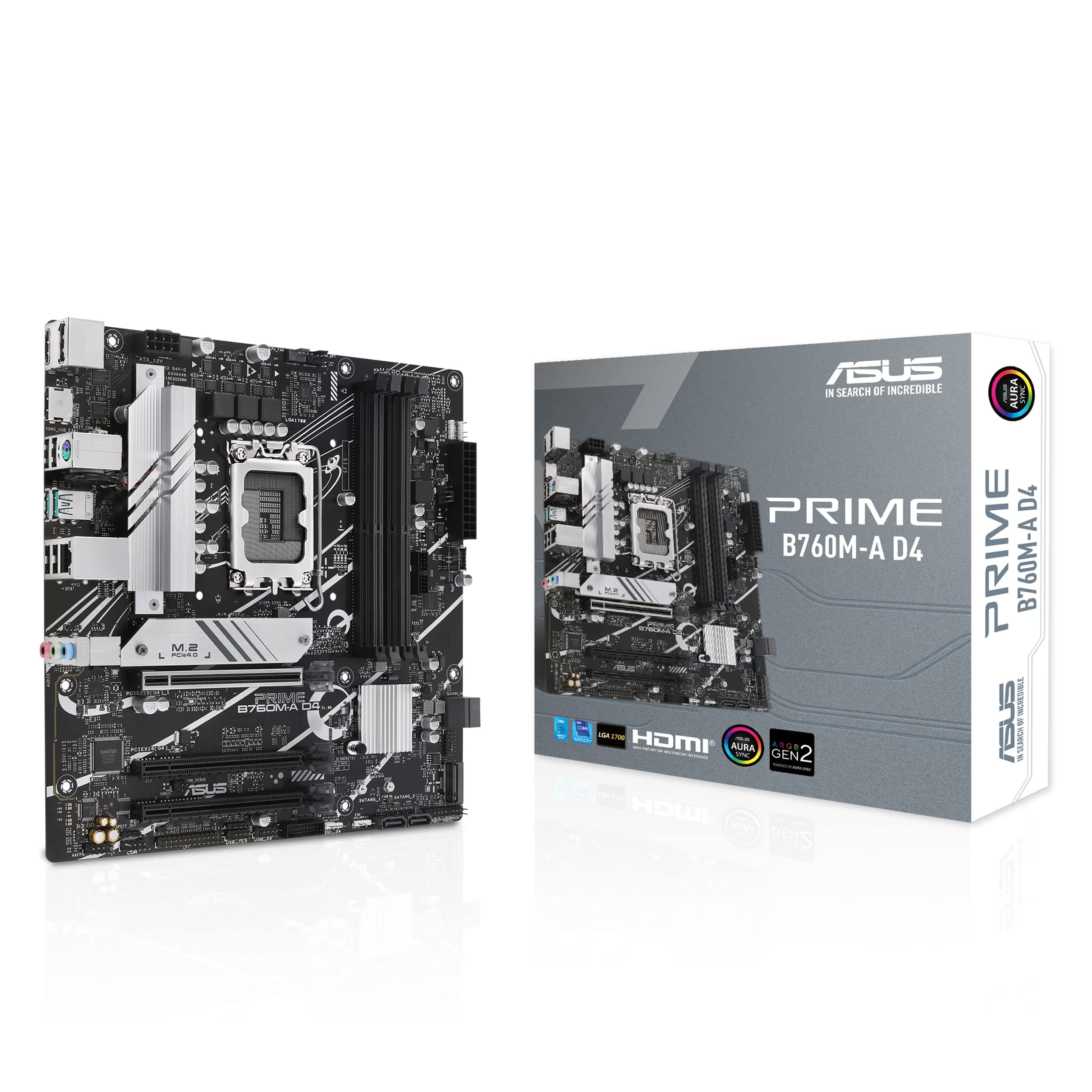 ASUS PRIME B760M-A D4-CSM Business Mainboard Sockel Intel LGA 1700 (Intel B760, mATX, DDR4 Speicher, 2x PCIe 4.0 M.2, Aura Sync)