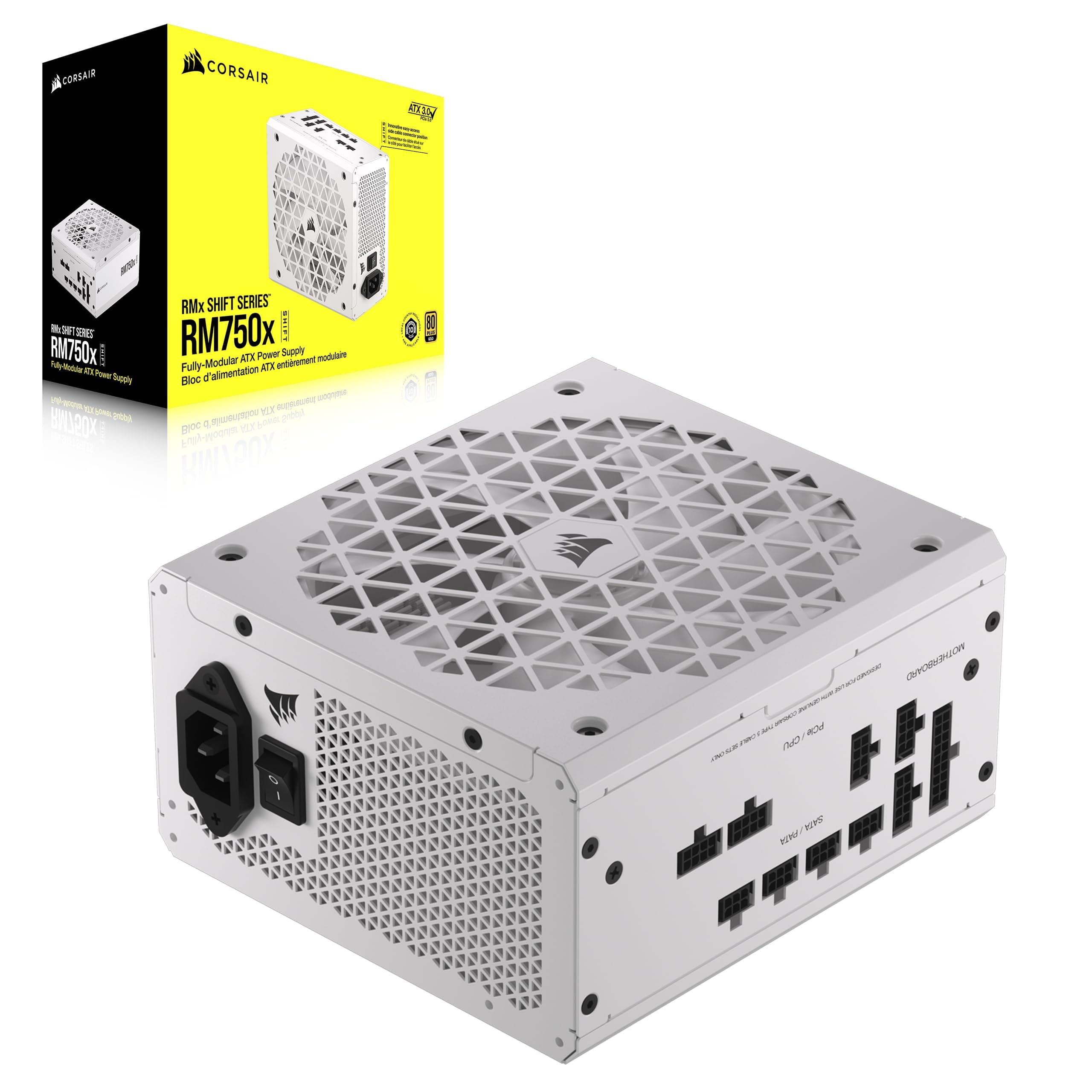 Corsair RM750x SHIFT Vollmodulares ATX-Netzteil - Modulare Seitenschnittstelle - ATX 3.1- & PCIe 5.1-kompatibel - Null-Drehzahl-Lüftermodus - 105°C-Kondensatoren - 80 PLUS Gold-Effizienz - Weiß