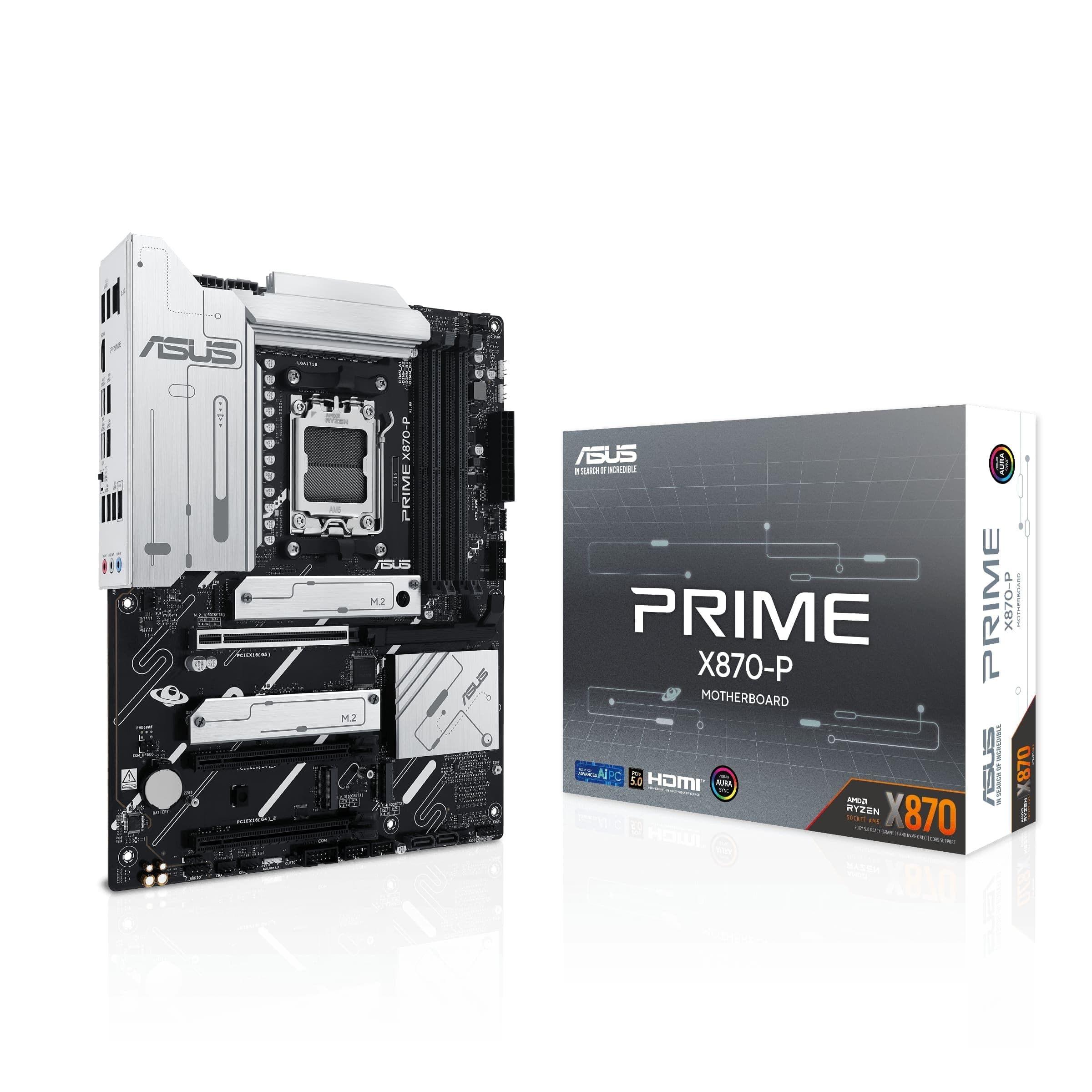ASUS PRIME X870-P Mainboard Sockel AM5 (AMD, ATX, PCIe 5.0, DDR5, 14+2+1 Power Stages, 4x M.2, 2,5Gb Ethernet, USB-C 40Gbps)